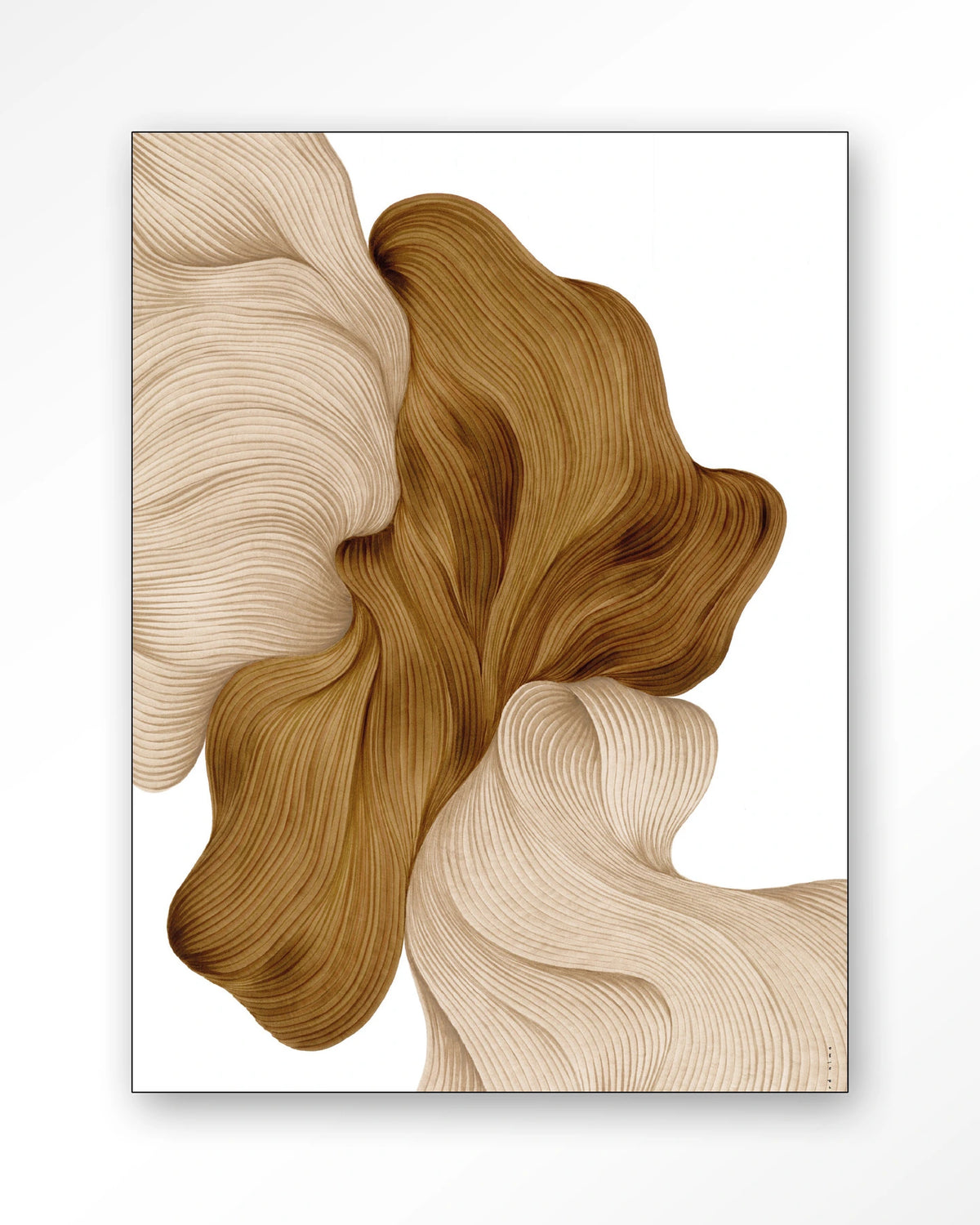 DWG-N – lijnkunst abstract in beige en goud – Wandkleed – Frame – zwart