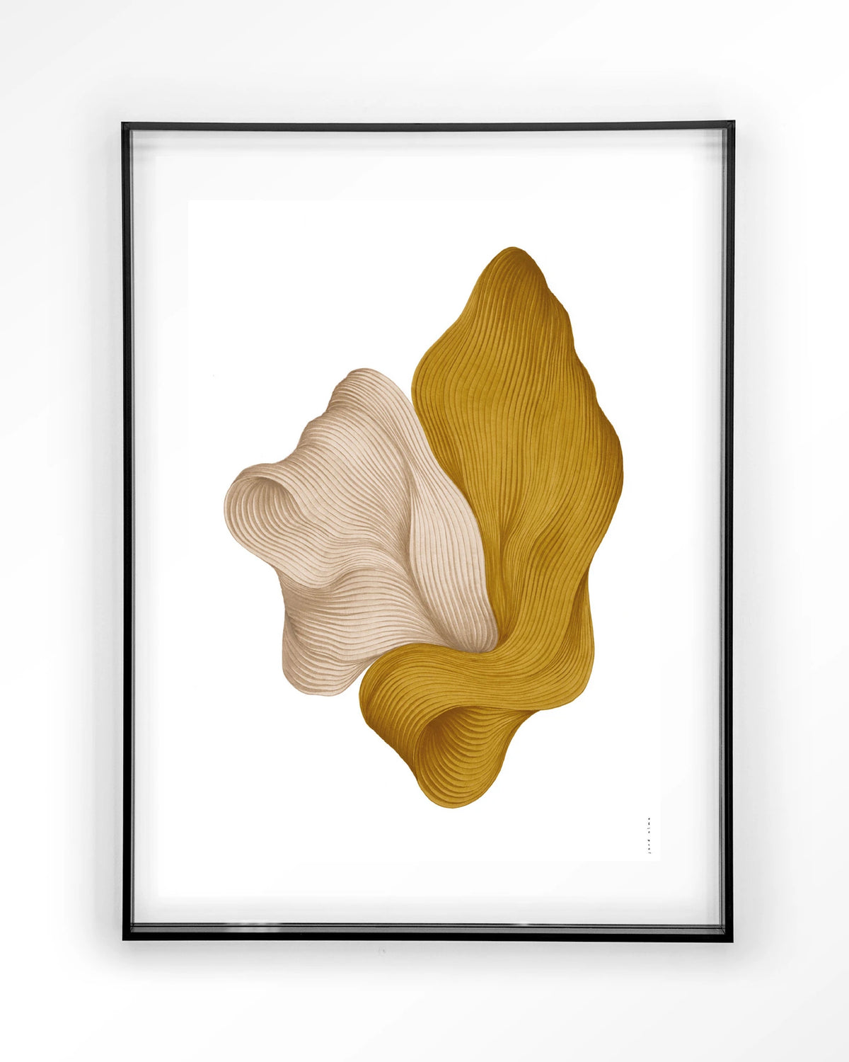 DWG-L – abstracte golvende vormen in geel en beige – Art print – Acryl zwart