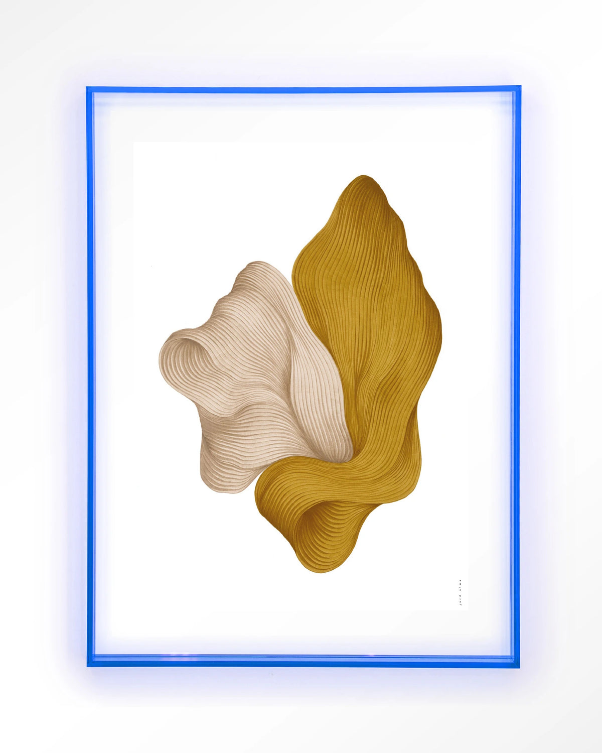 DWG-L – abstracte golvende vormen in geel en beige – Art print – Acryl lichtblauw
