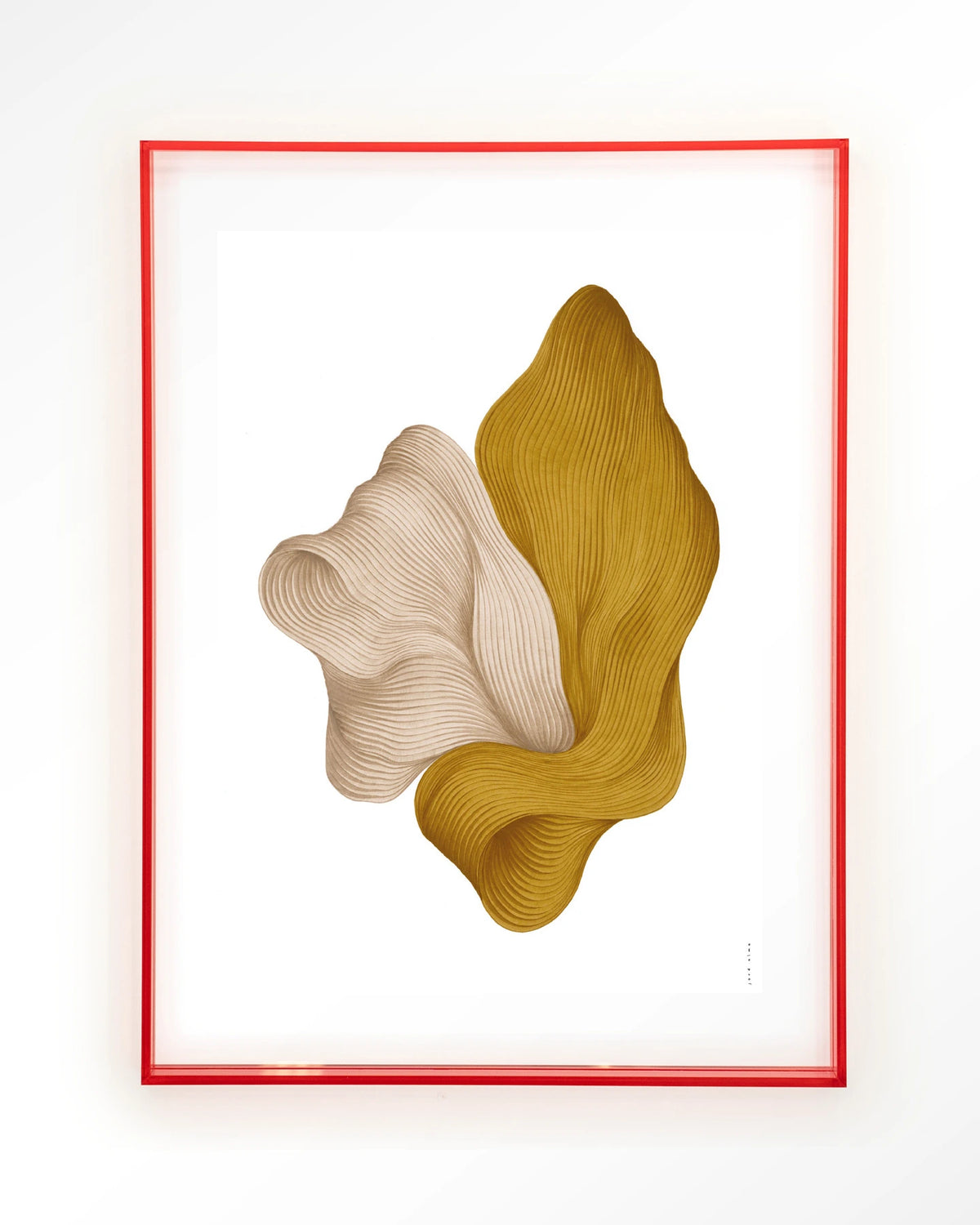 DWG-L – abstracte golvende vormen in geel en beige – Art print – Acryl roze