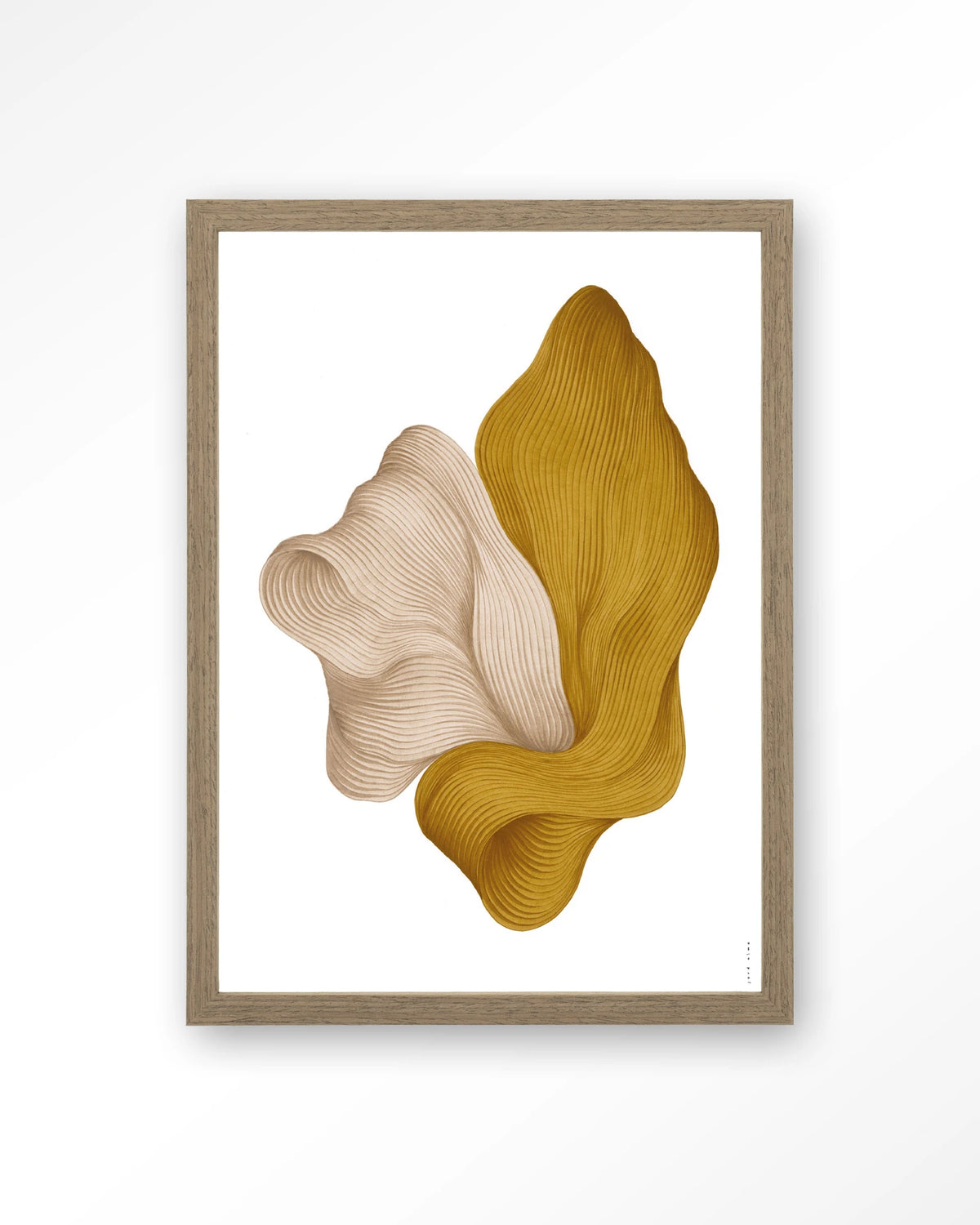 DWG-L – abstracte golvende vormen in geel en beige – Art print – Hout bruin