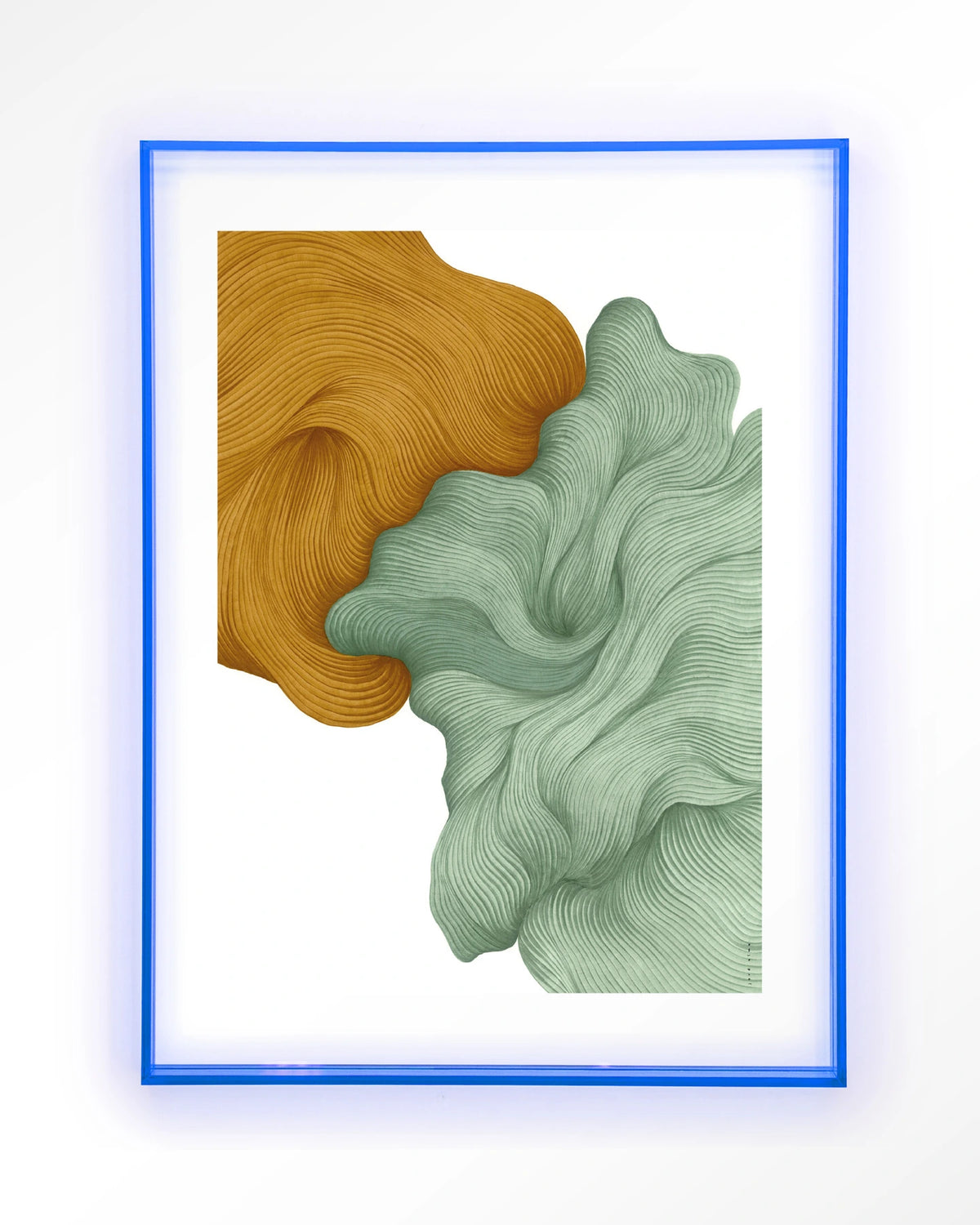DWG-T – abstracte golvende vormen in geel en groen – Art print – Acryl lichtblauw