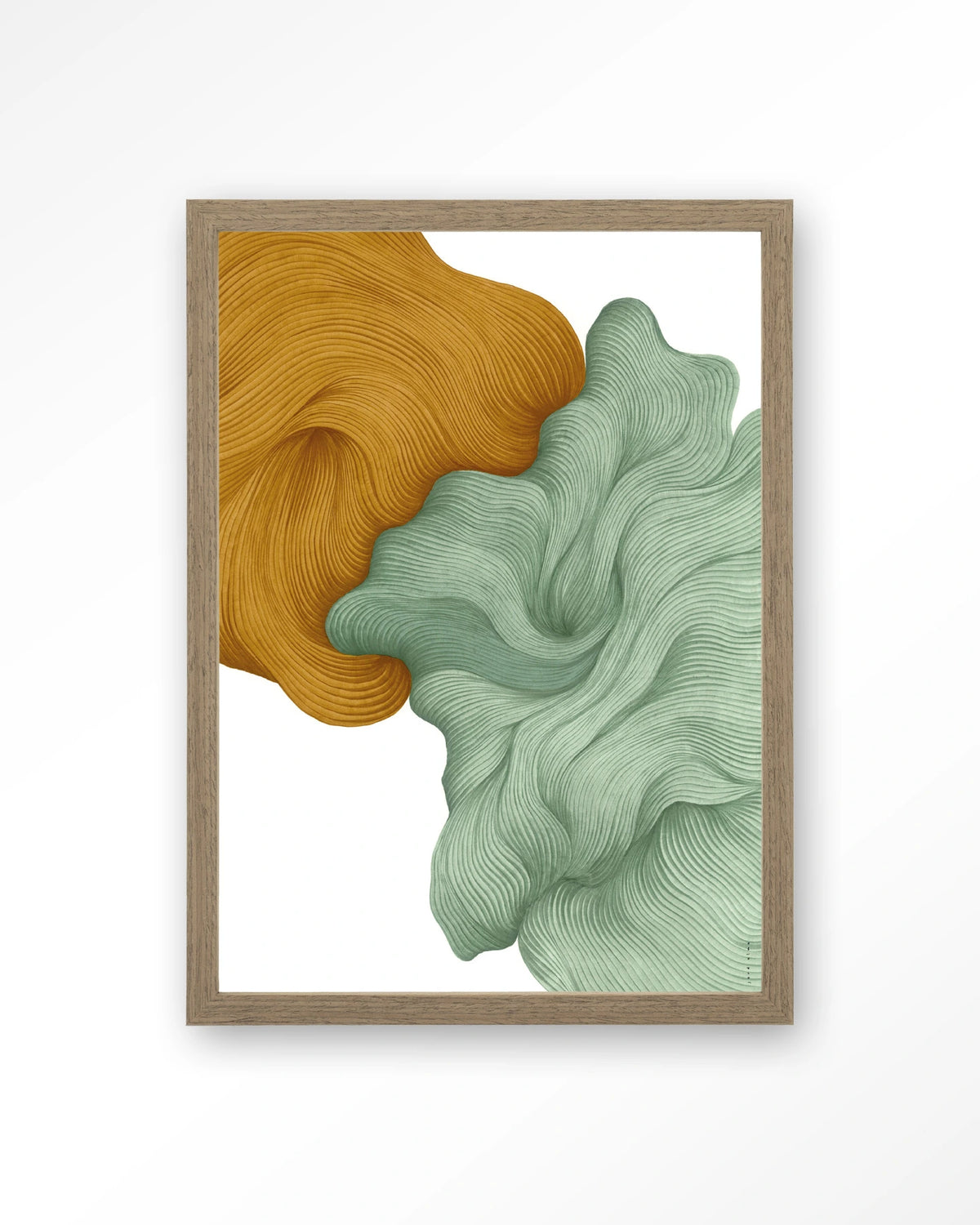 DWG-T – abstracte golvende vormen in geel en groen – Art print – Hout bruin