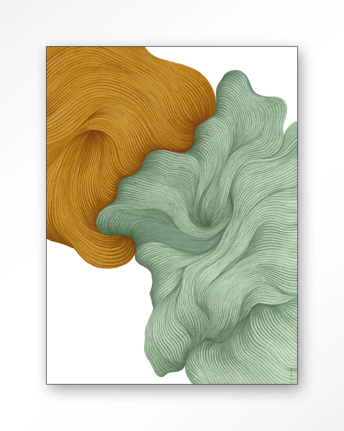 DWG-T – abstracte golvende vormen in geel en groen – Wandkleed – Frame – zwart
