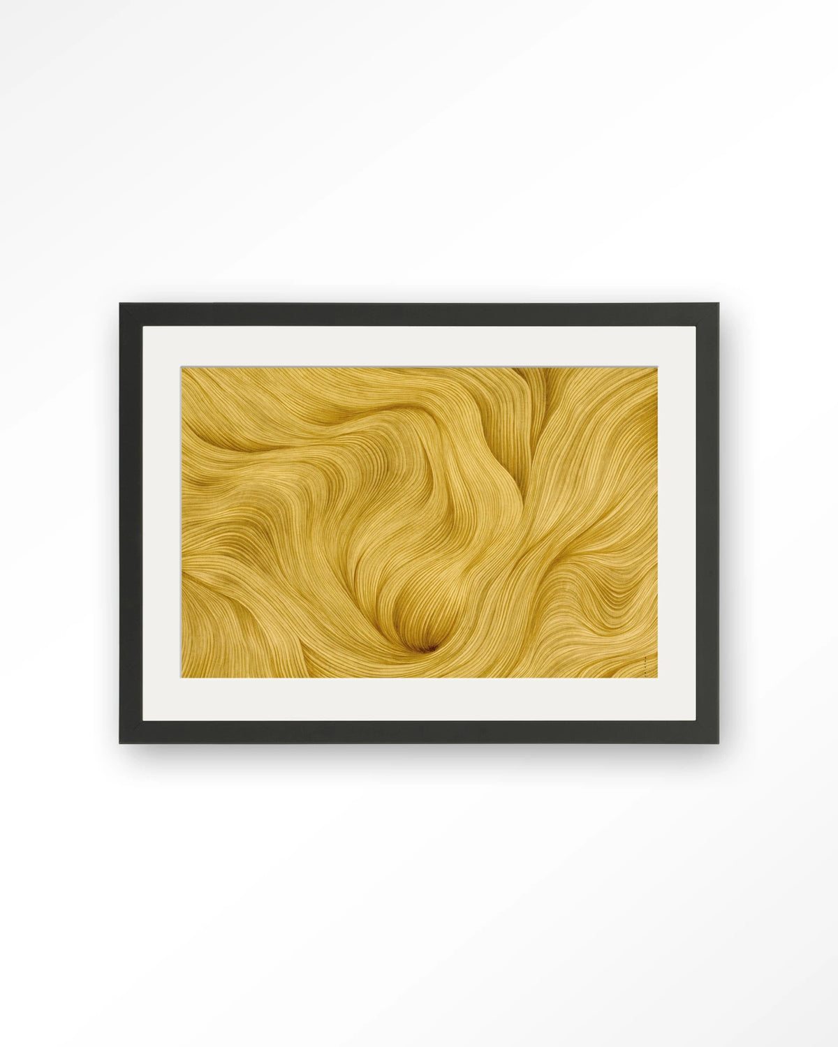 DWG-M – abstracte gouden golven – Art print – Hout zwart + passe-partout