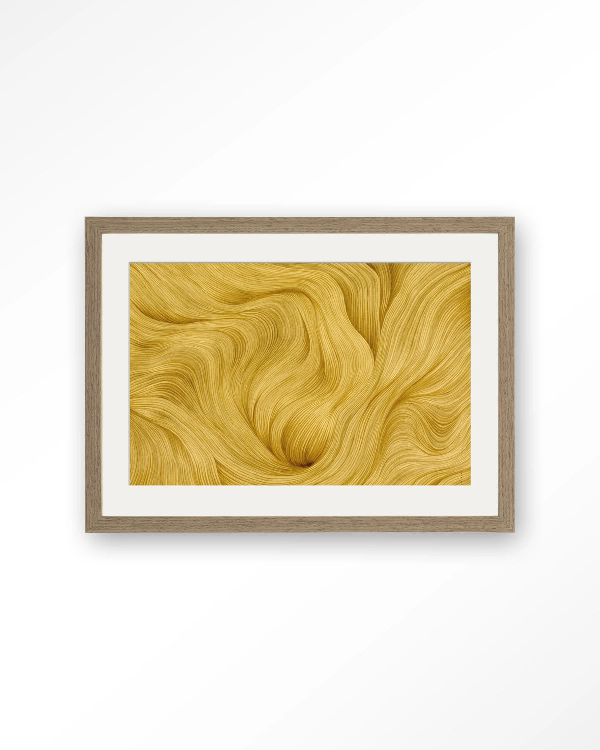 DWG-M – abstracte gouden golven – Art print – Hout bruin + passe-partout