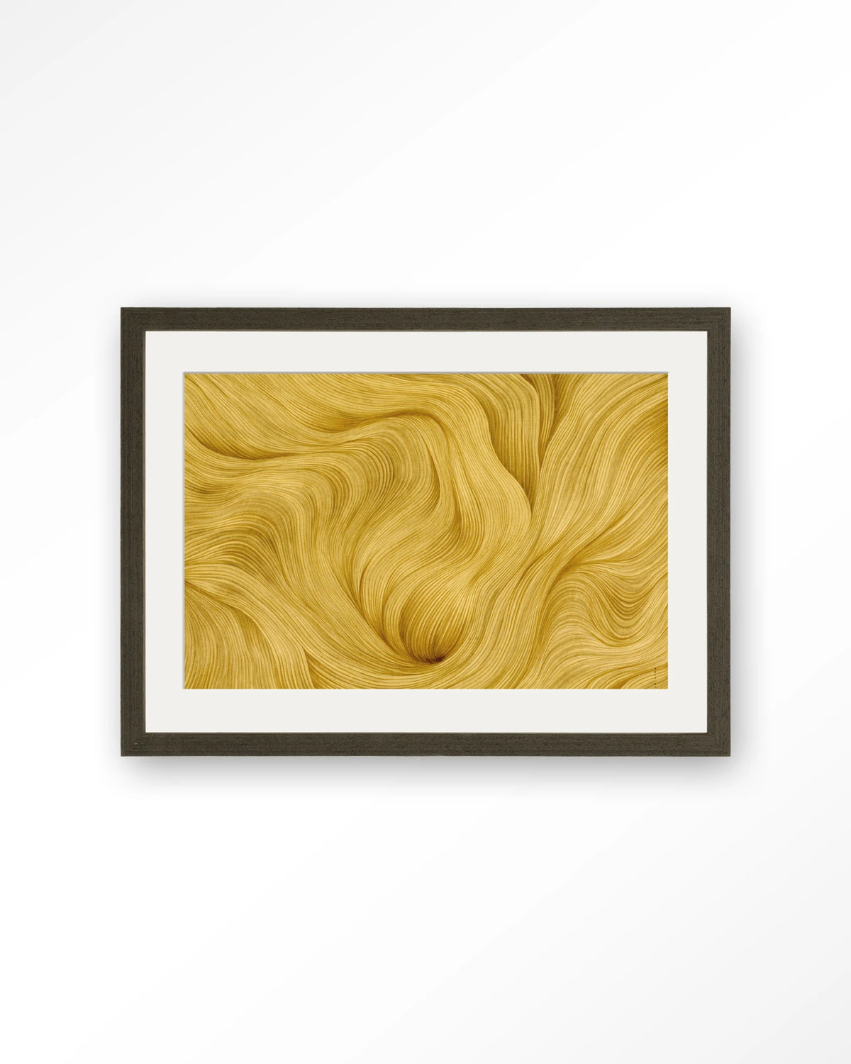 DWG-M – abstracte gouden golven – Art print – Hout donkerbruin + passe-partout