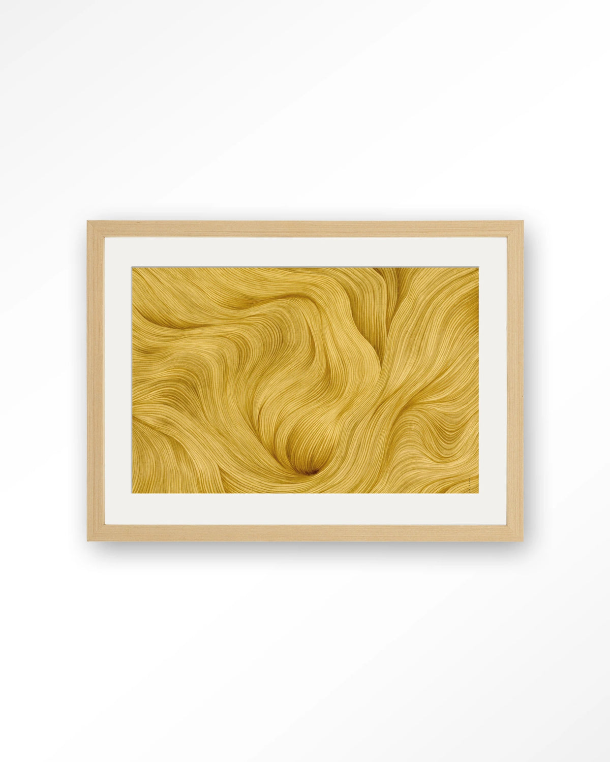 DWG-M – abstracte gouden golven – Art print – Hout naturel + passe-partout