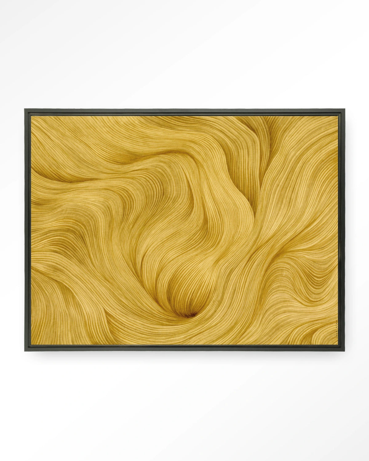 DWG-M – abstracte gouden golven – Wandkleed – Floating frame – zwart