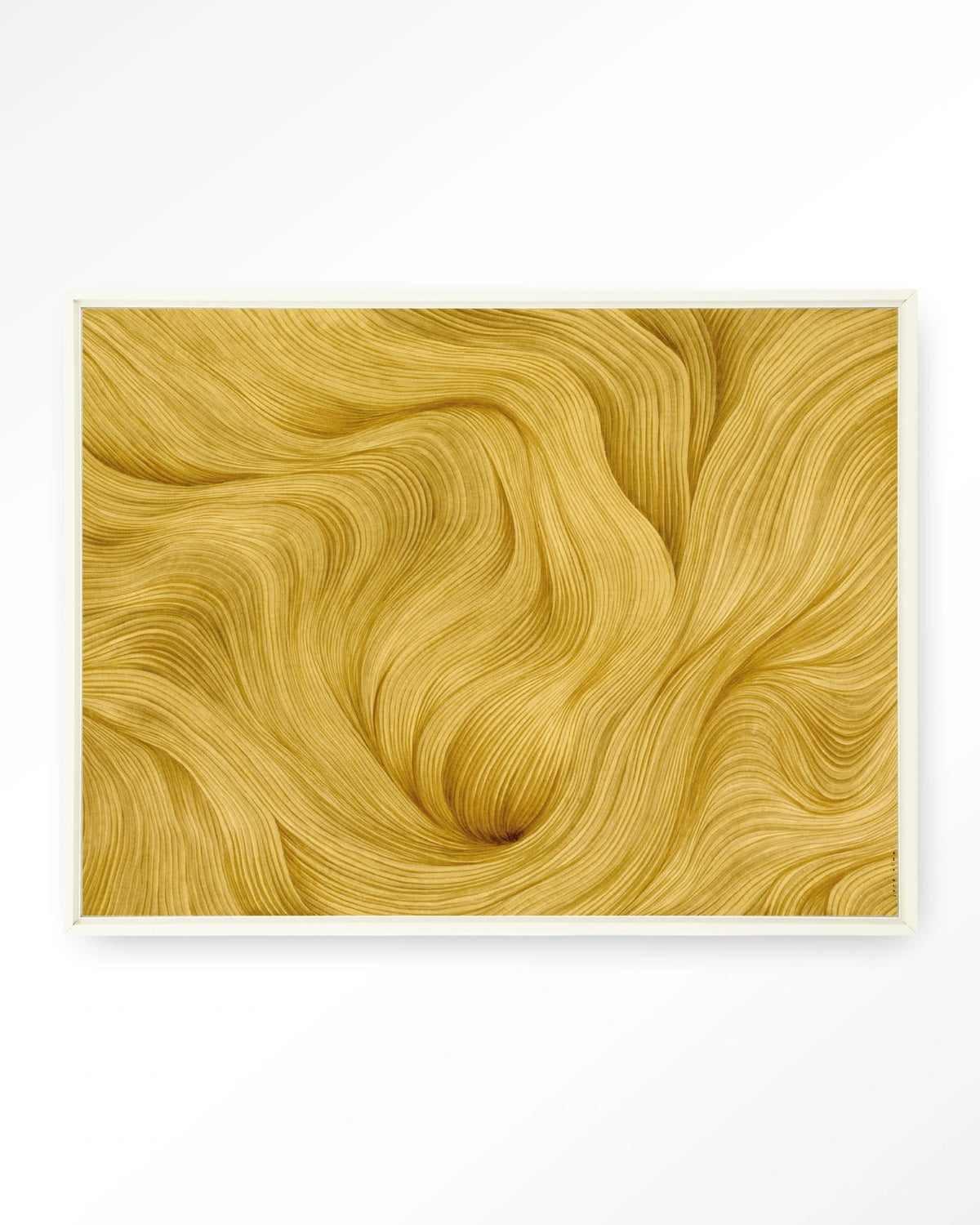 DWG-M – abstracte gouden golven – Wandkleed – Floating frame – wit