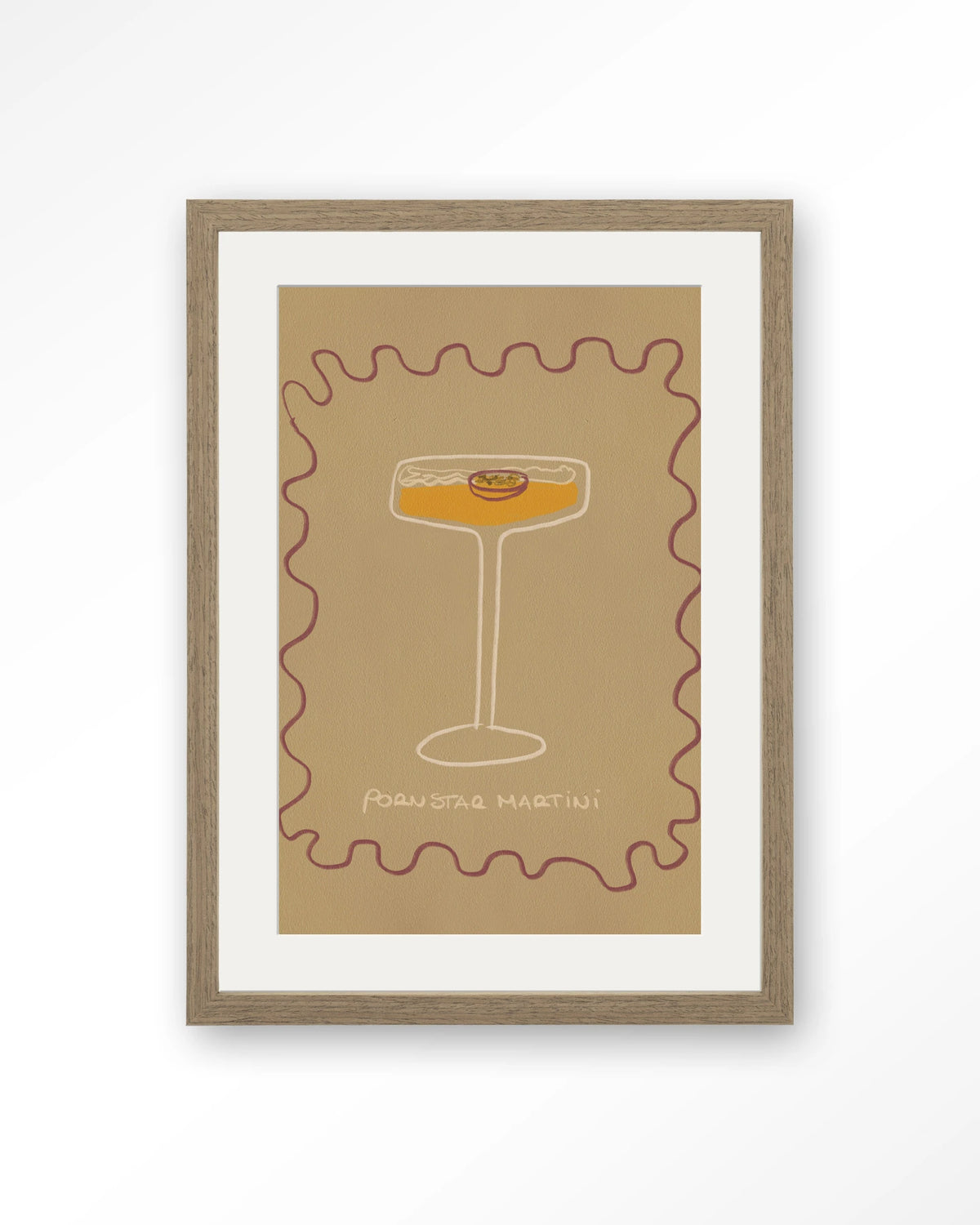 Poma – pornstar martini cocktail – Art print – Hout bruin + passe-partout
