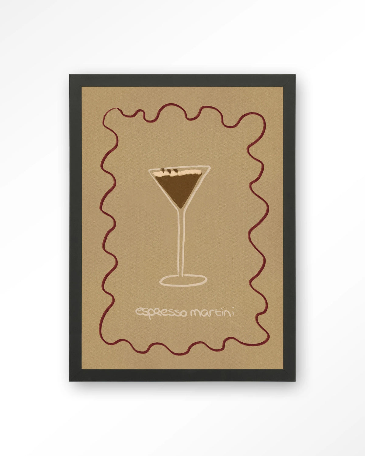 Esma – espresso martini illustratie – Art print – Hout zwart