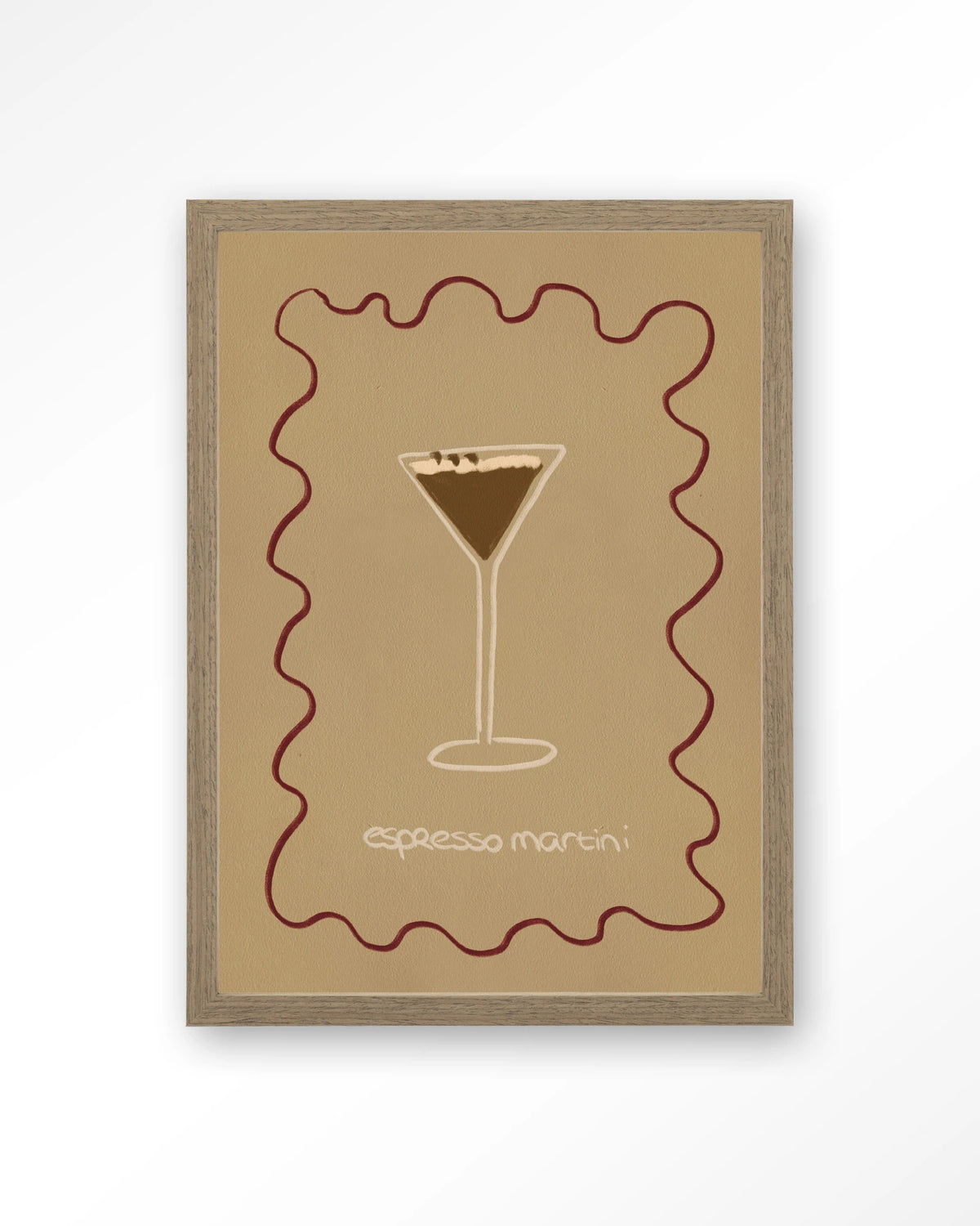 Esma – espresso martini illustratie – Art print – Hout bruin