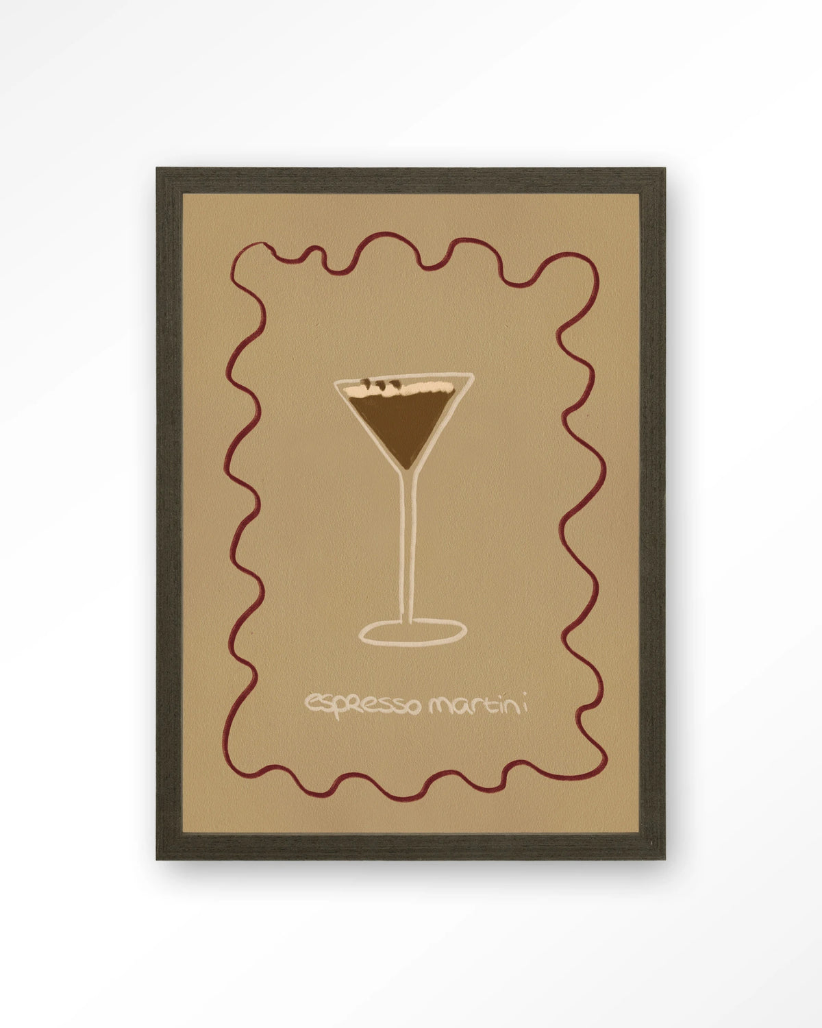 Esma – espresso martini illustratie – Art print – Hout donkerbruin