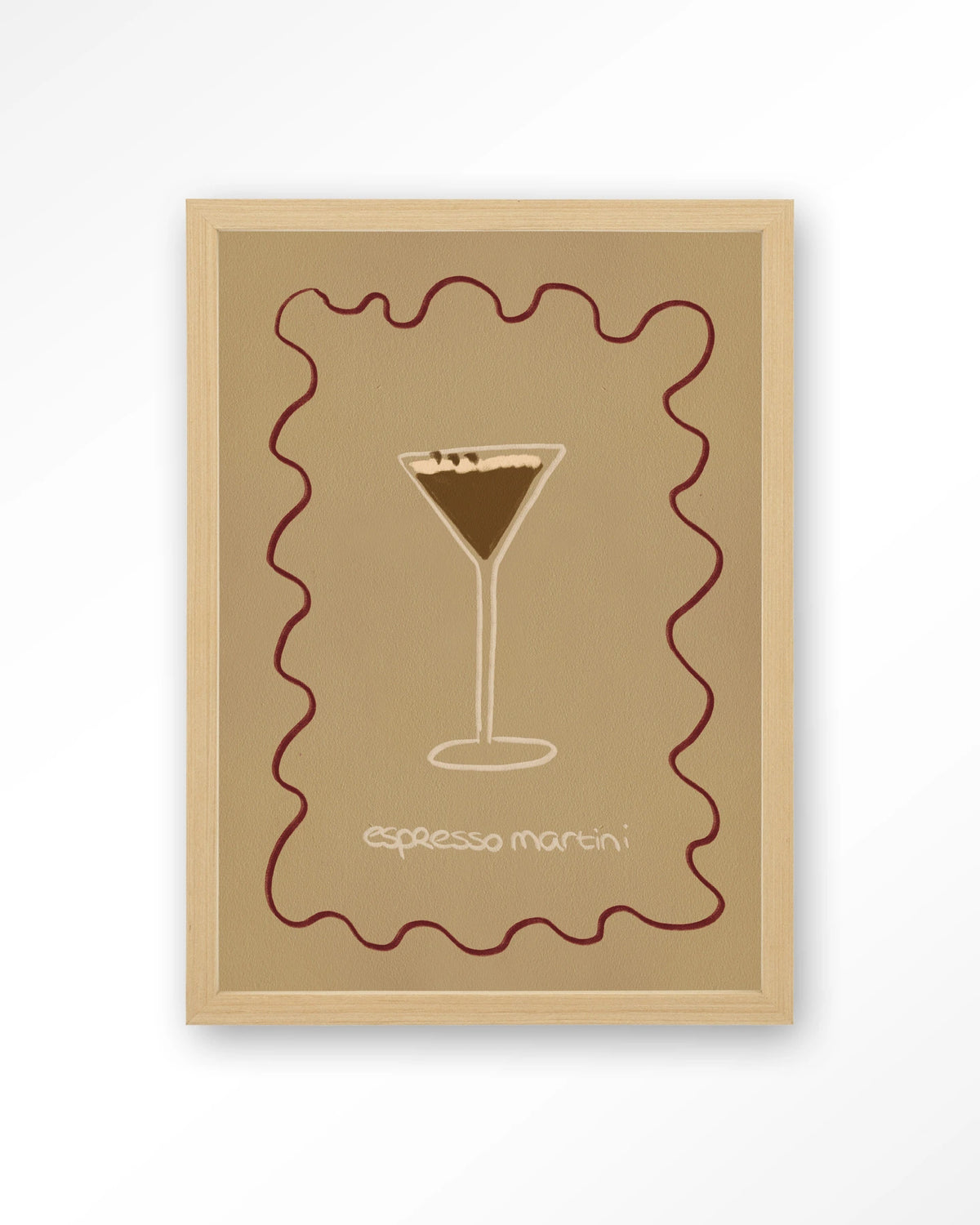Esma – espresso martini illustratie – Art print – Hout naturel