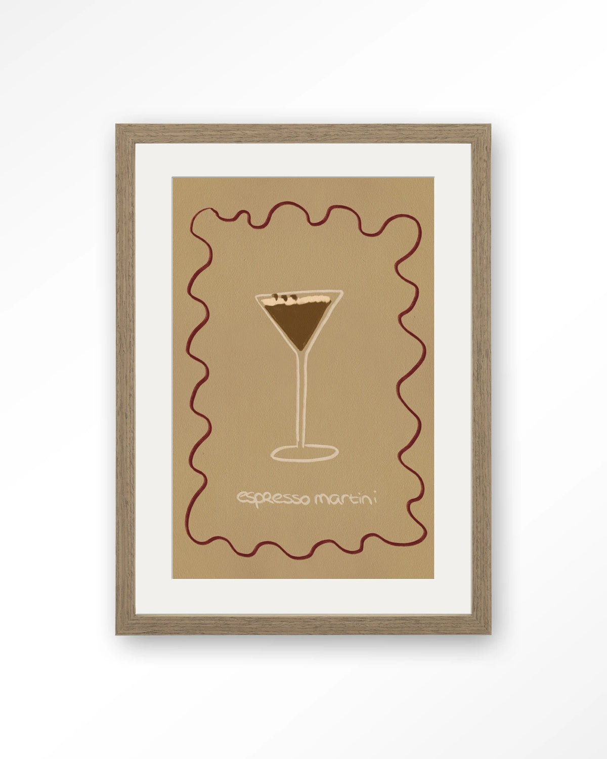 Esma – espresso martini illustratie – Art print – Hout bruin + passe-partout