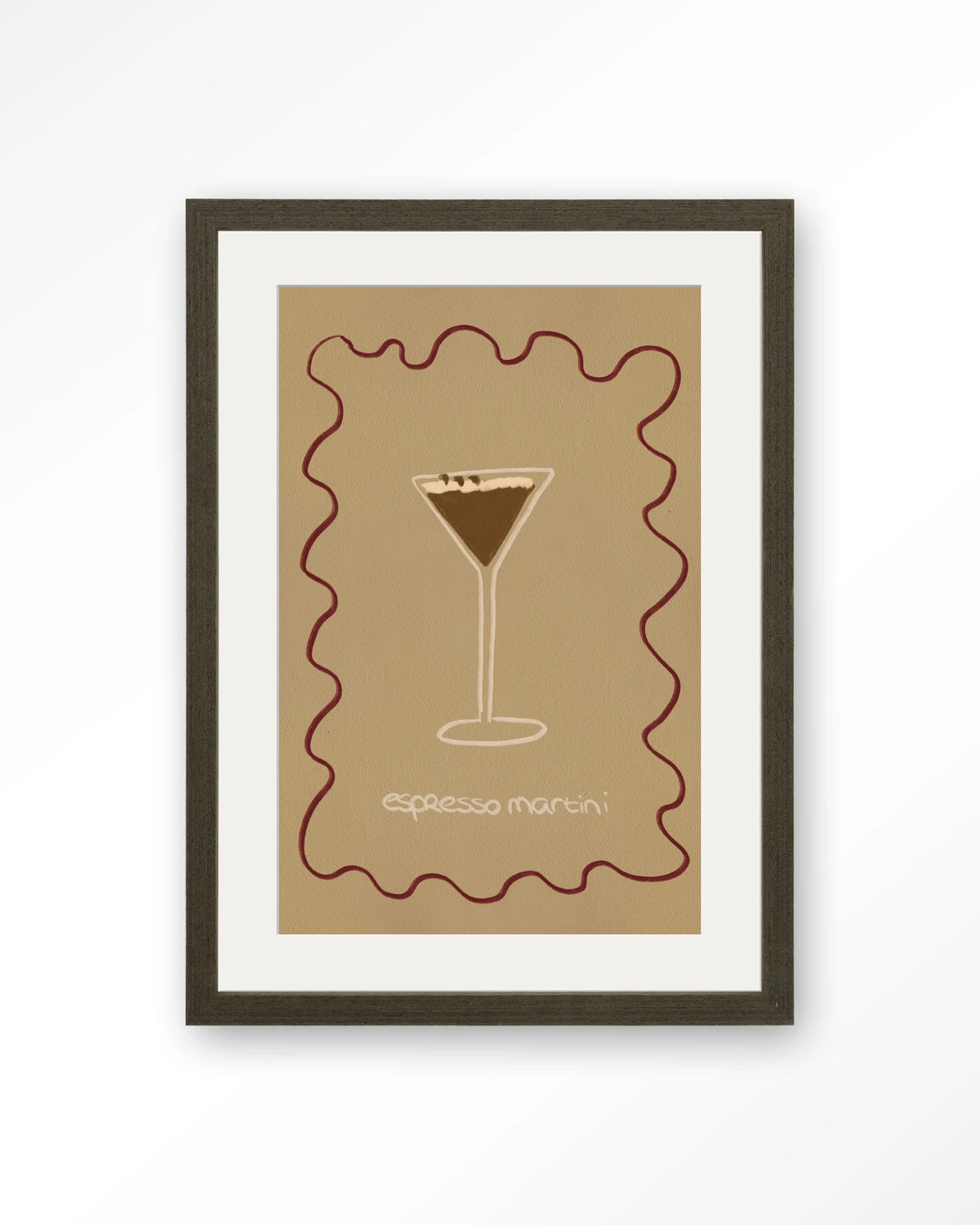 Esma – espresso martini illustratie – Art print – Hout donkerbruin + passe-partout