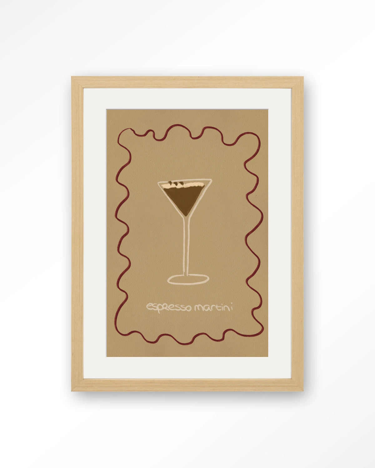 Esma – espresso martini illustratie – Art print – Hout naturel + passe-partout