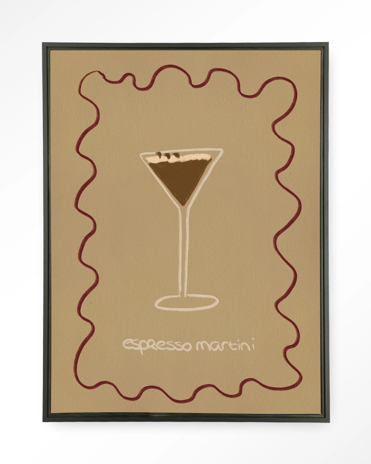 Esma – espresso martini illustratie – Wandkleed – Floating frame – zwart