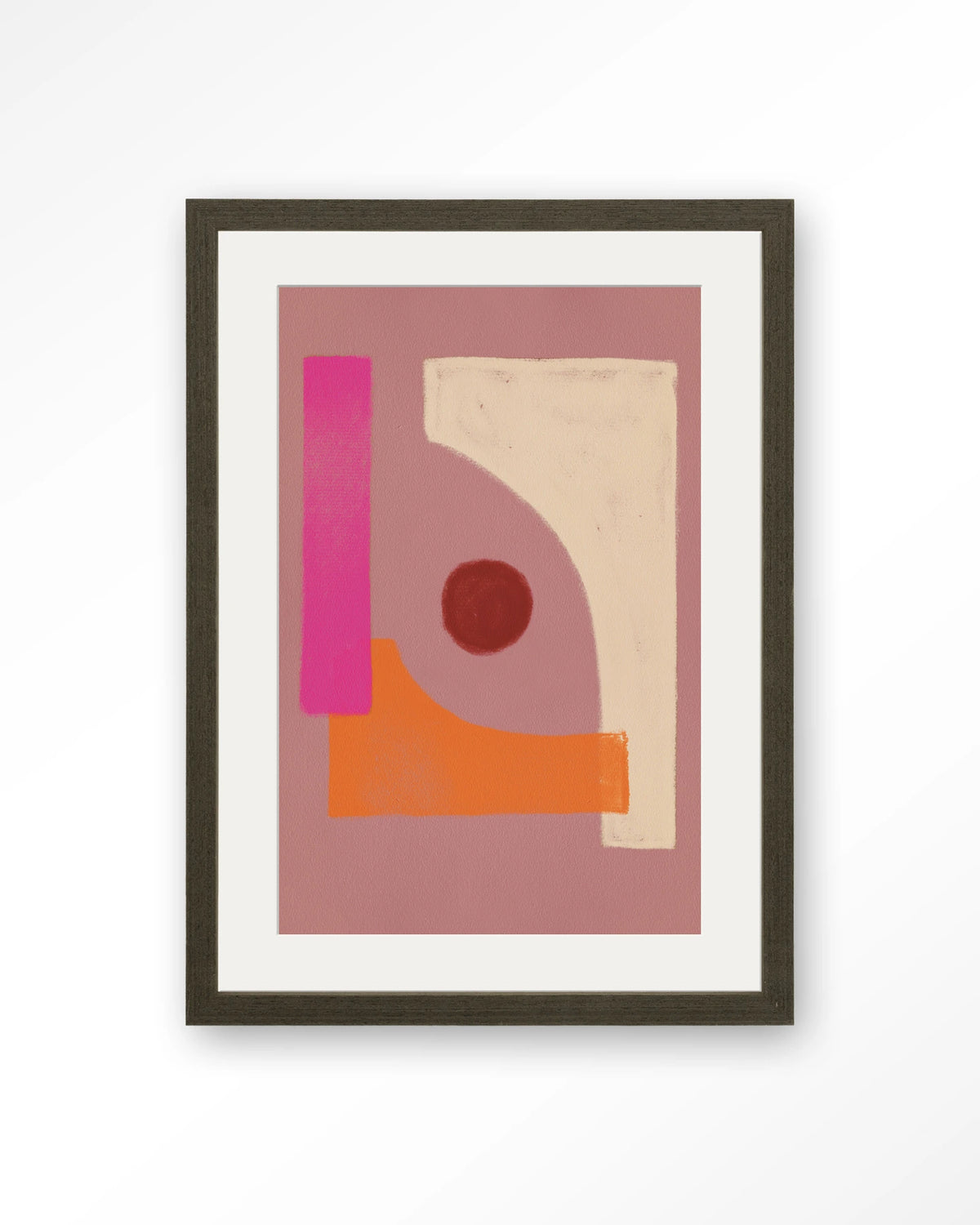 Indian Flavour – abstract in roze en oranje – Art print – Hout donkerbruin + passe-partout