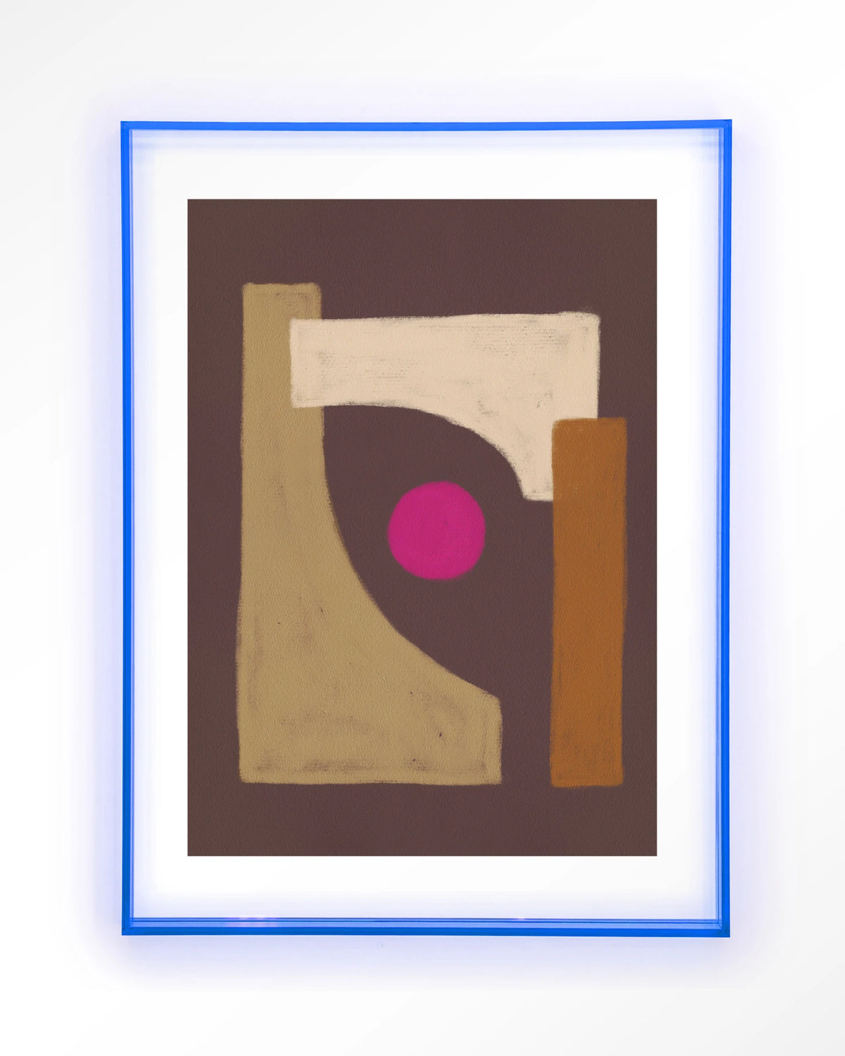 Marrakech – abstract in bruin met roze cirkel – Art print – Acryl lichtblauw
