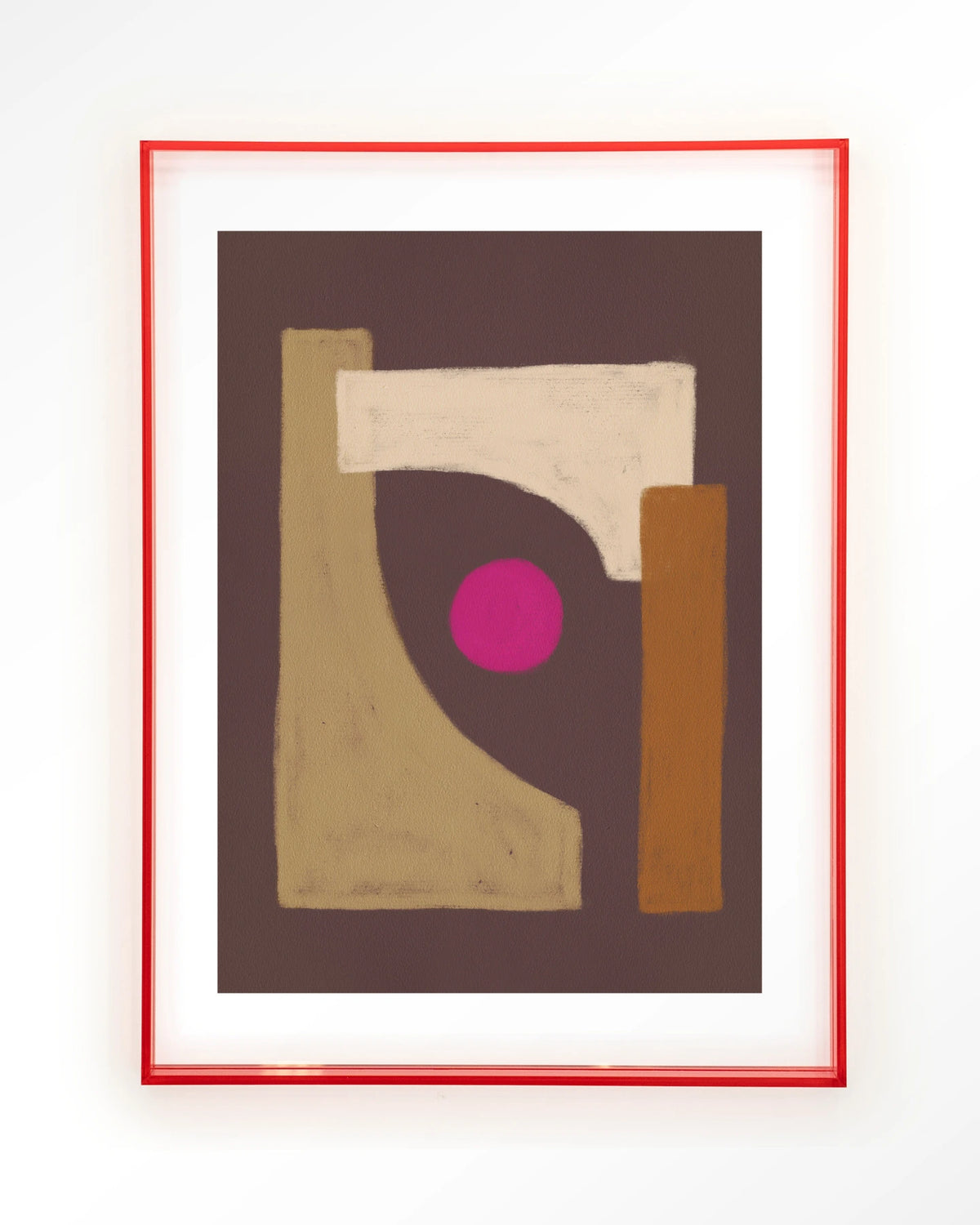 Marrakech – abstract in bruin met roze cirkel – Art print – Acryl roze