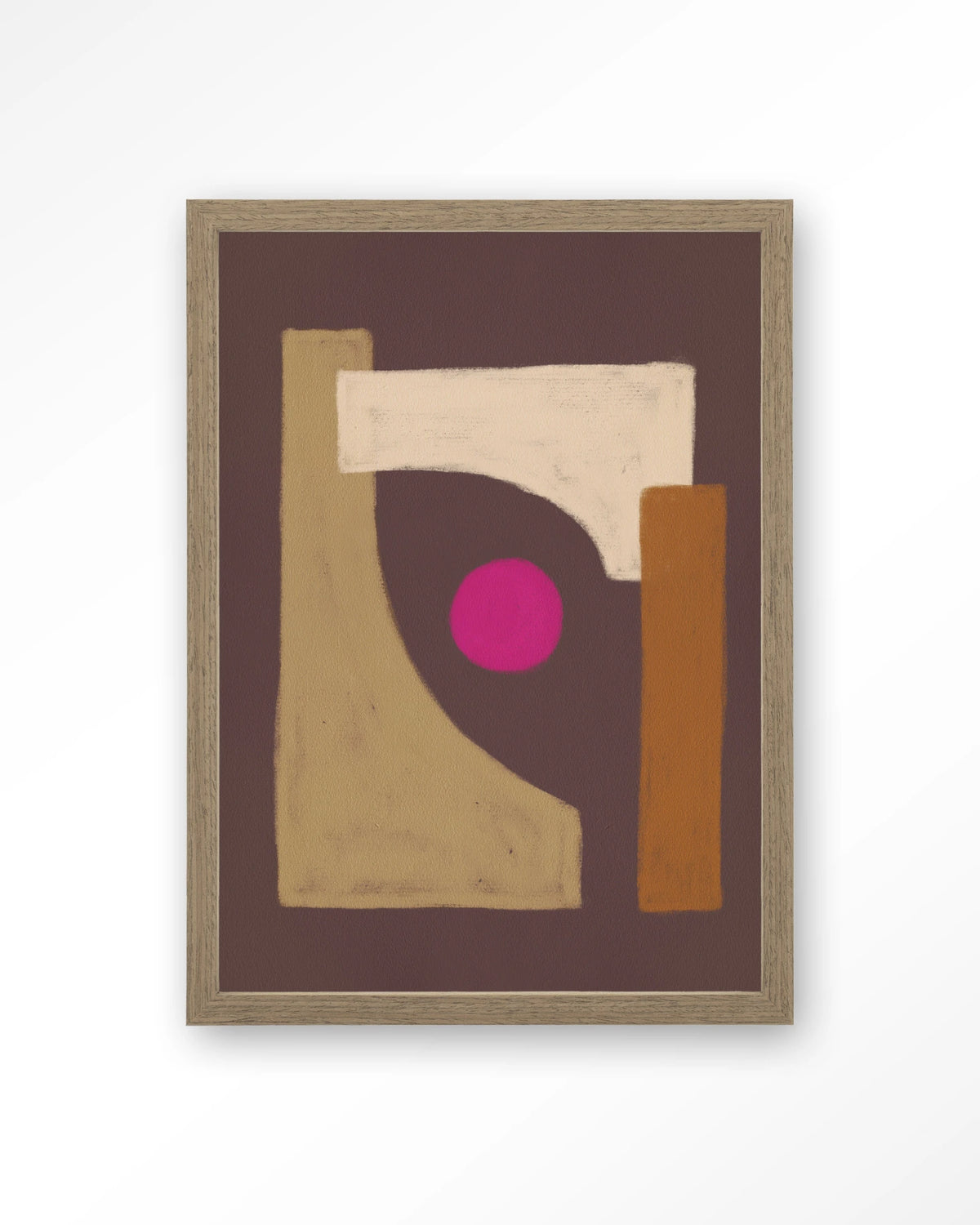 Marrakech – abstract in bruin met roze cirkel – Art print – Hout bruin
