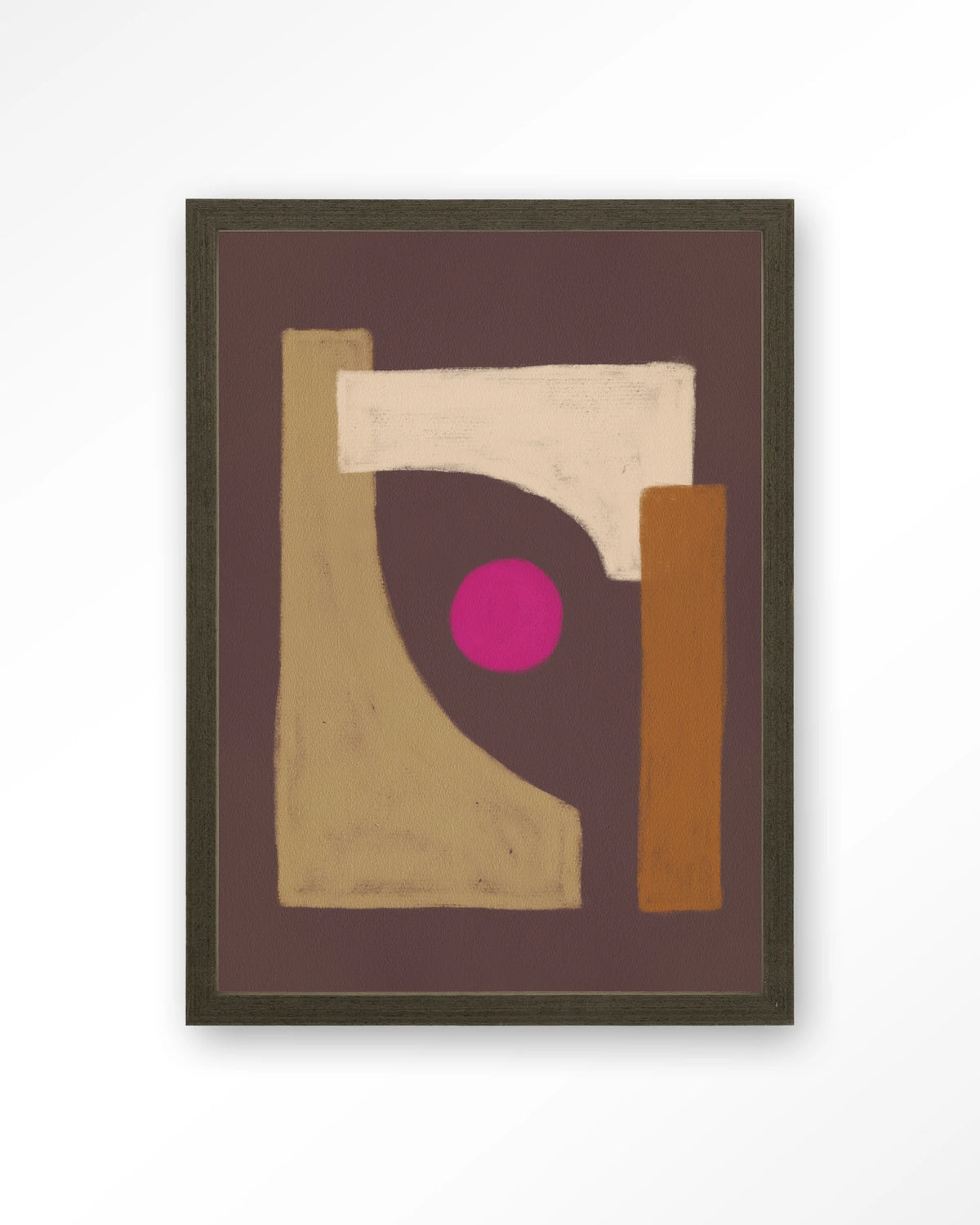 Marrakech – abstract in bruin met roze cirkel – Art print – Hout donkerbruin