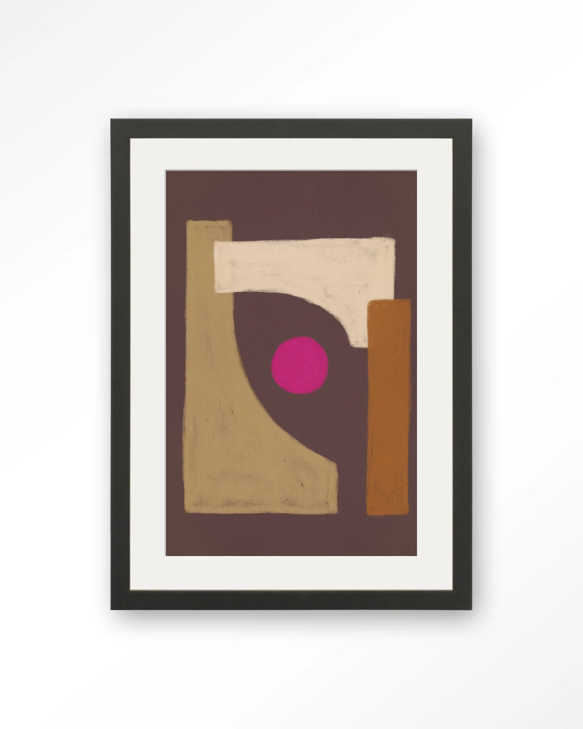 Marrakech – abstract in bruin met roze cirkel – Art print – Hout zwart + passe-partout