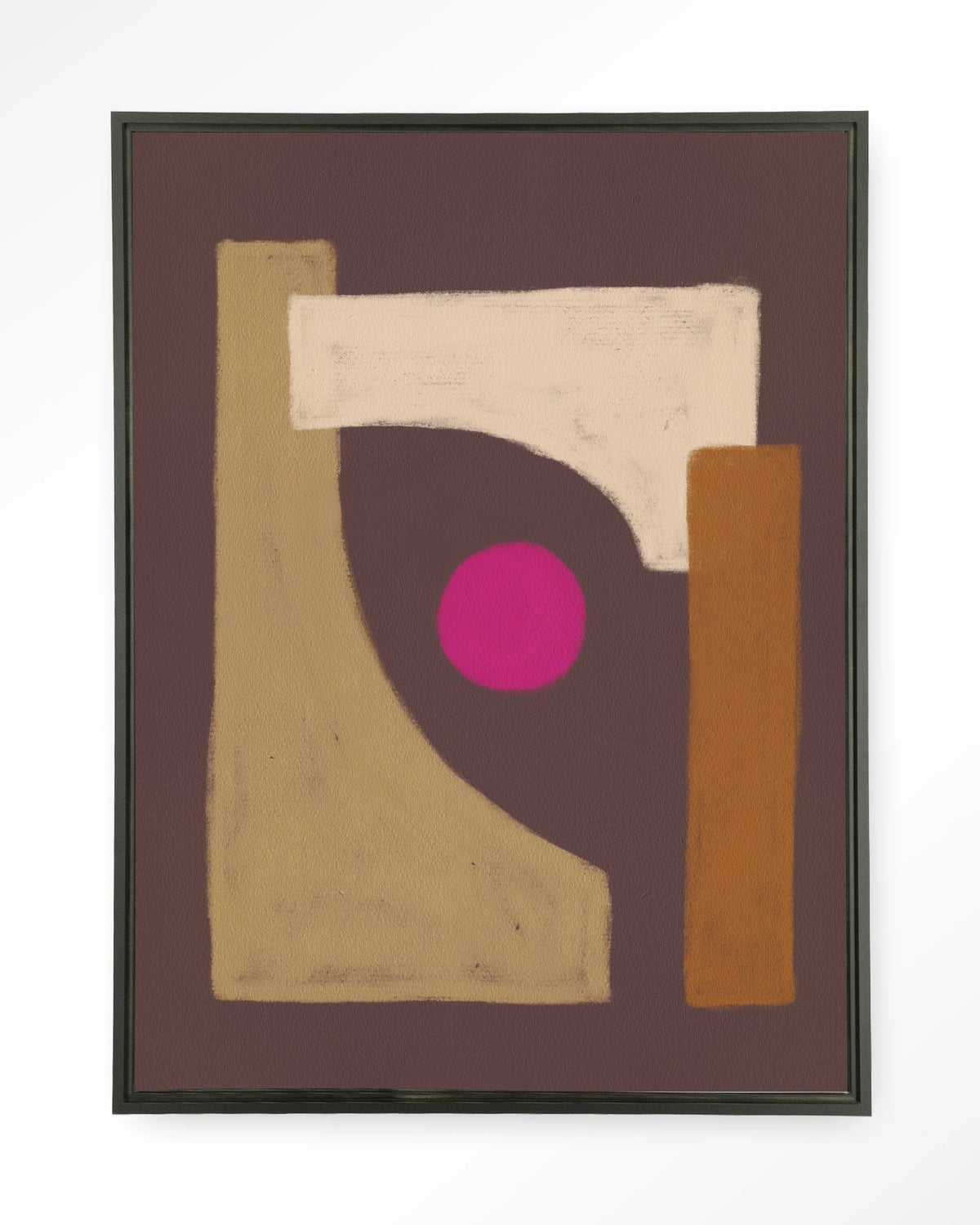 Marrakech – abstract in bruin met roze cirkel – Wandkleed – Floating frame – zwart