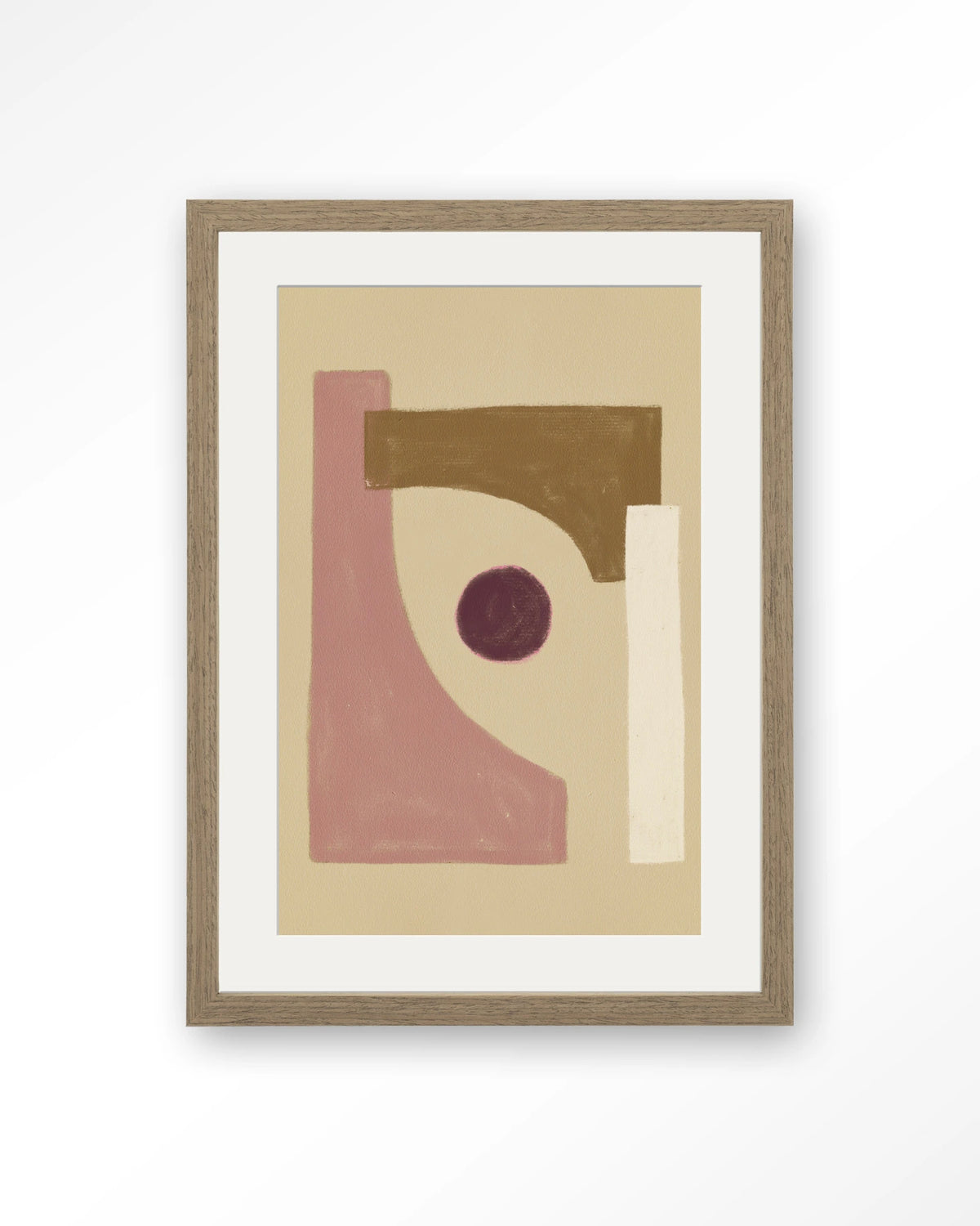 Herbs – abstract in roze en beige – Art print – Hout bruin + passe-partout