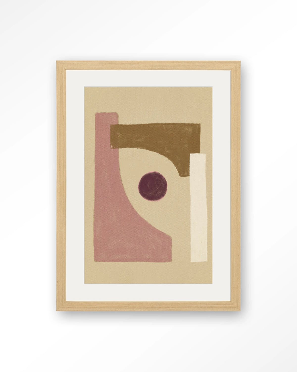 Herbs – abstract in roze en beige – Art print – Hout naturel + passe-partout