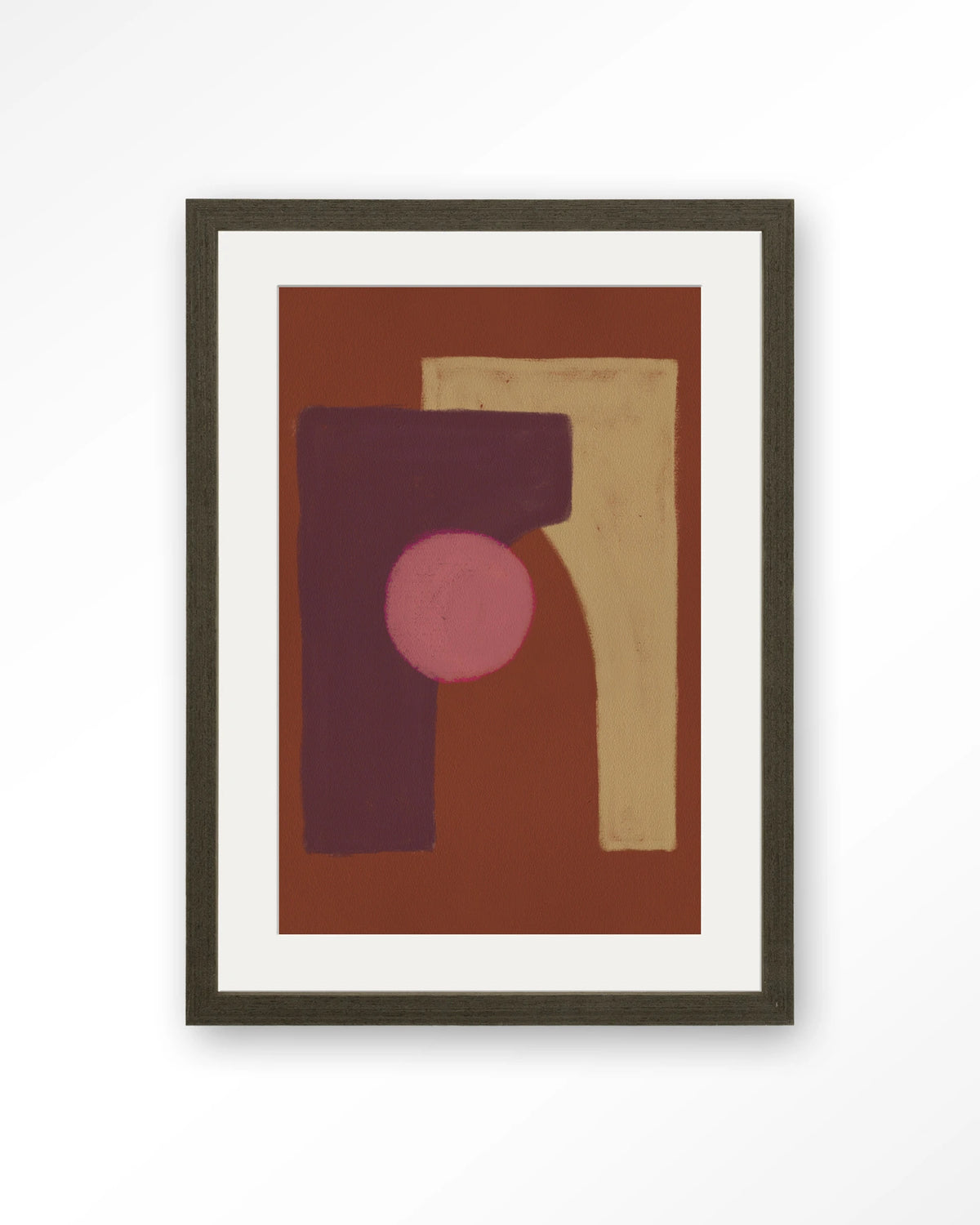Herbal – abstract in bruin en roze – Art print – Hout donkerbruin + passe-partout