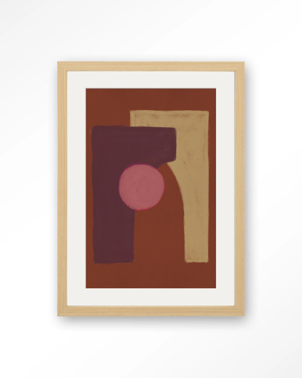 Herbal – abstract in bruin en roze – Art print – Hout naturel + passe-partout