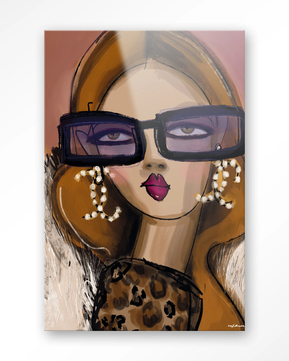 Diva – vrouw met zonnebril en parels – Glas – Blinde montage