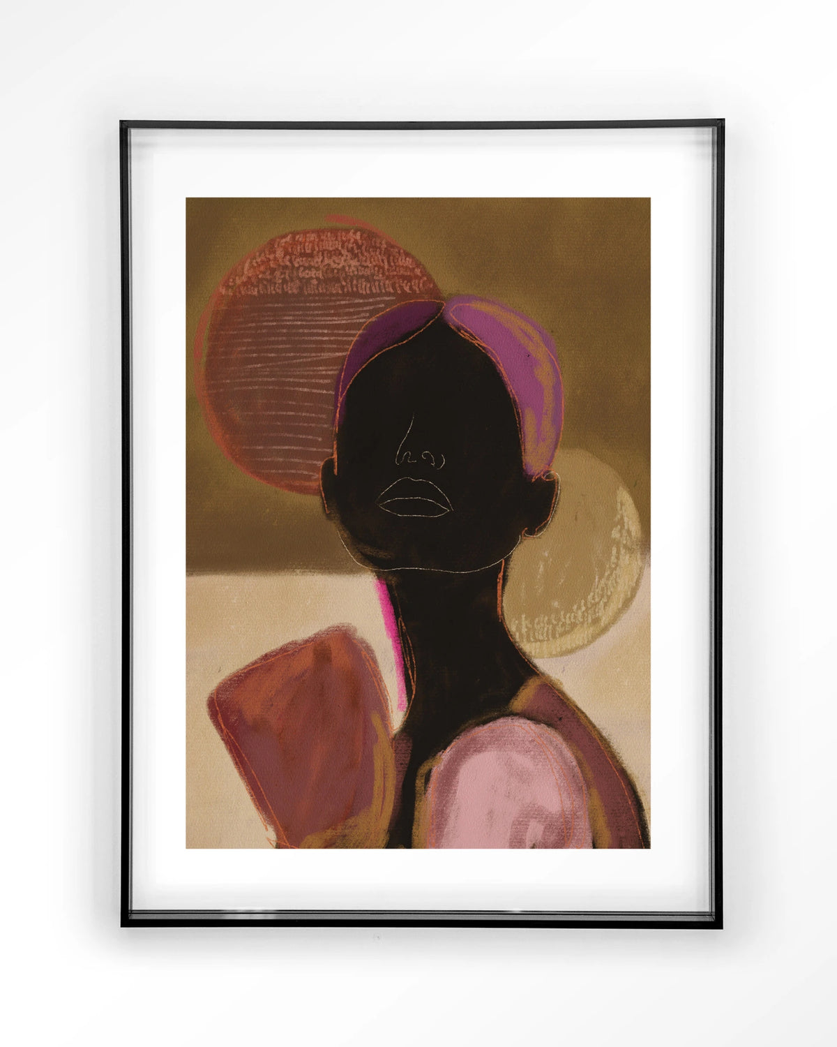 Silhouette Lady 2 – silhouet van een vrouw in aardetinten – Art print – Acryl zwart