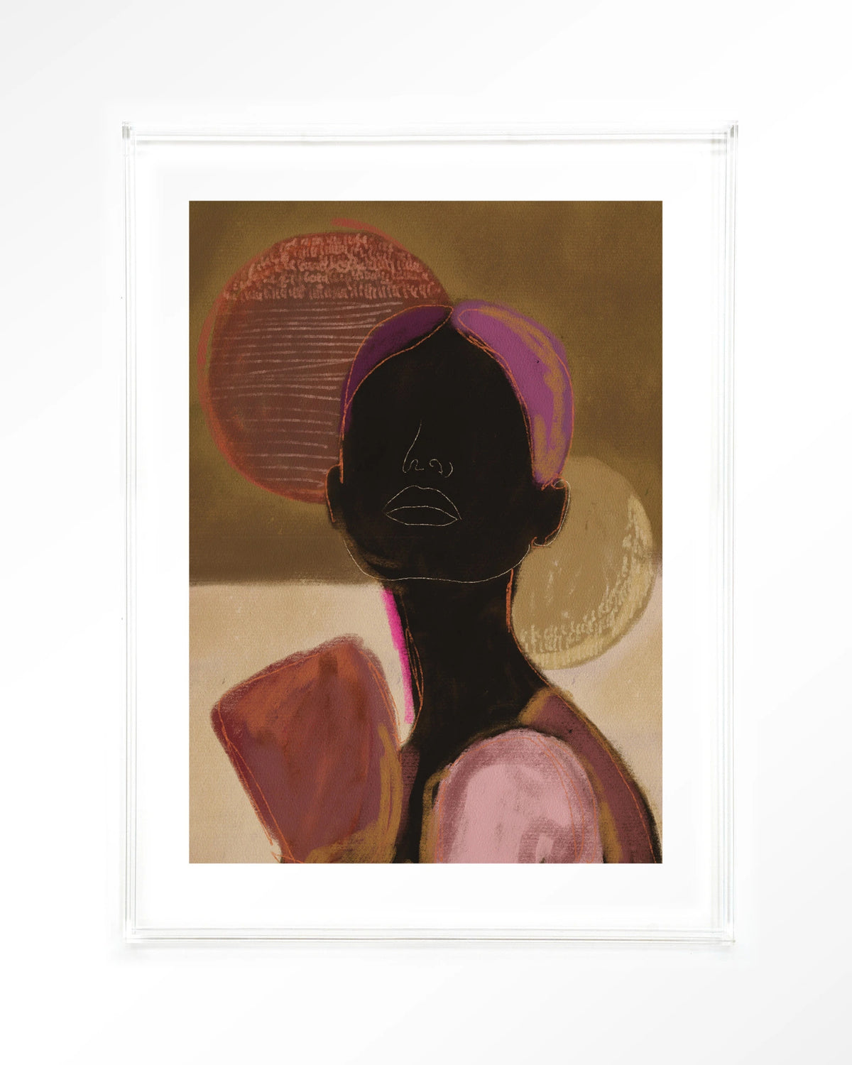 Silhouette Lady 2 – silhouet van een vrouw in aardetinten – Art print – Acryl doorzichtig