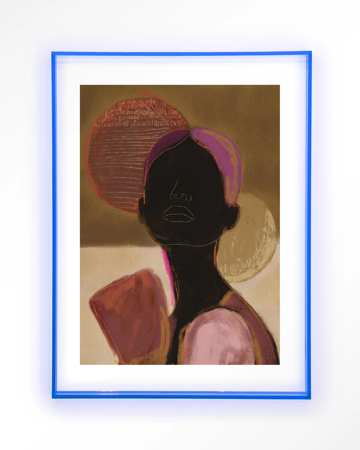 Silhouette Lady 2 – silhouet van een vrouw in aardetinten – Art print – Acryl lichtblauw