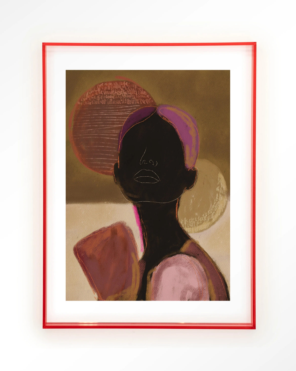 Silhouette Lady 2 – silhouet van een vrouw in aardetinten – Art print – Acryl roze