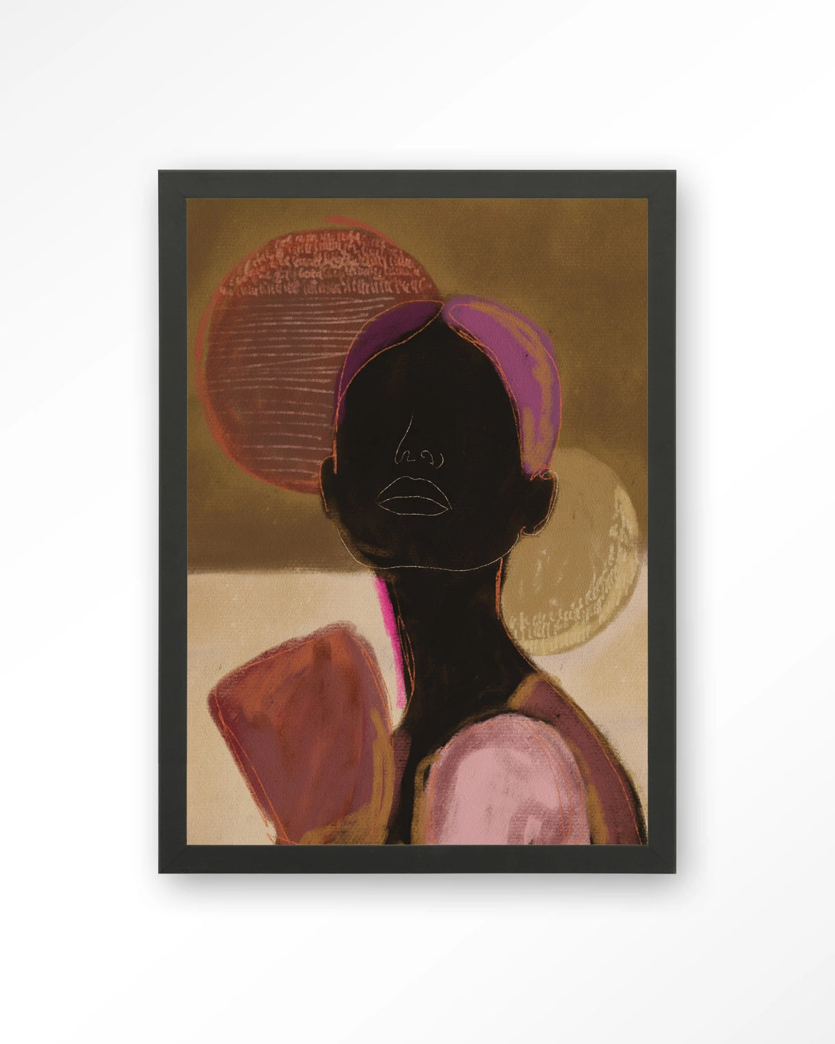 Silhouette Lady 2 – silhouet van een vrouw in aardetinten – Art print – Hout zwart
