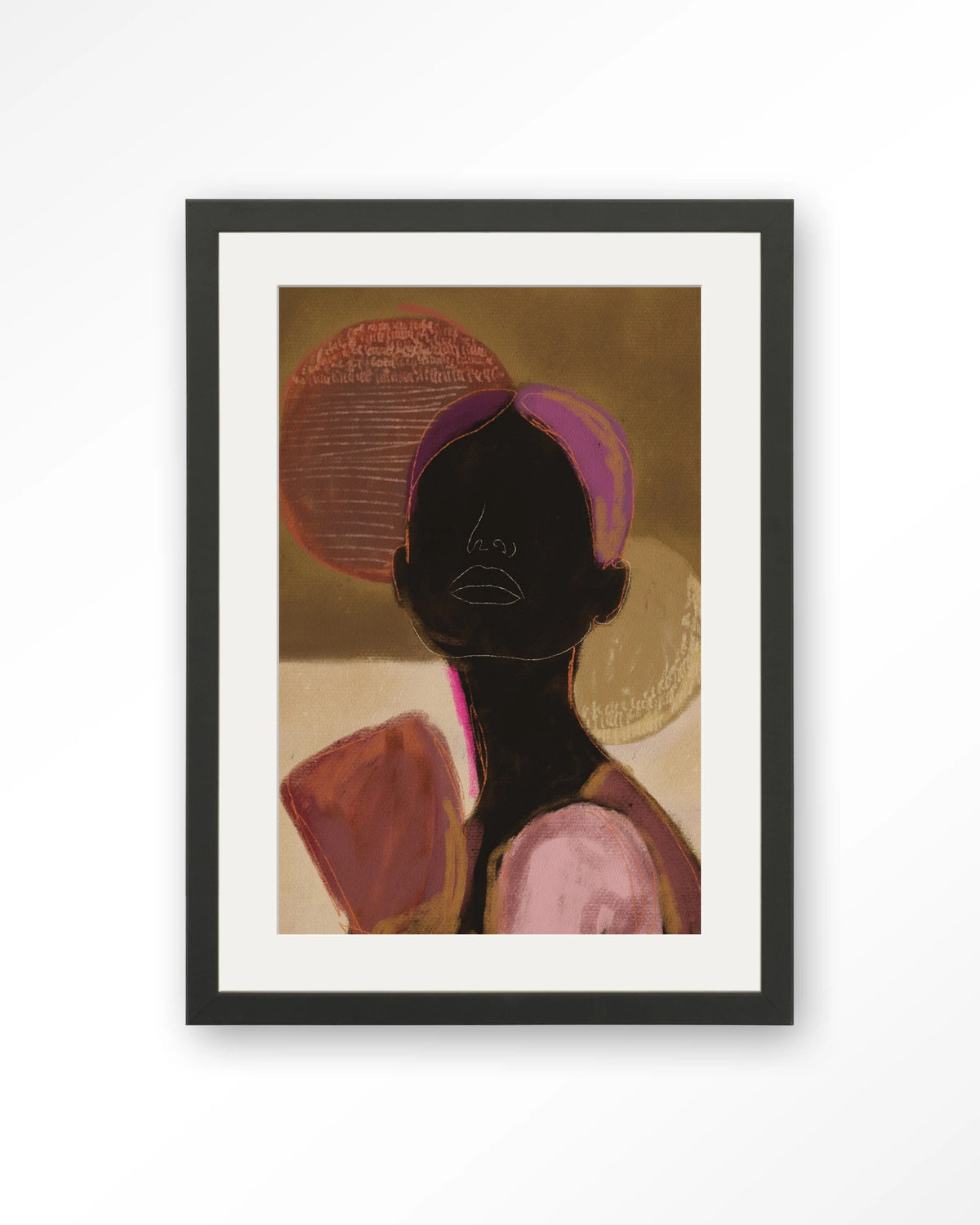 Silhouette Lady 2 – silhouet van een vrouw in aardetinten – Art print – Hout zwart + passe-partout