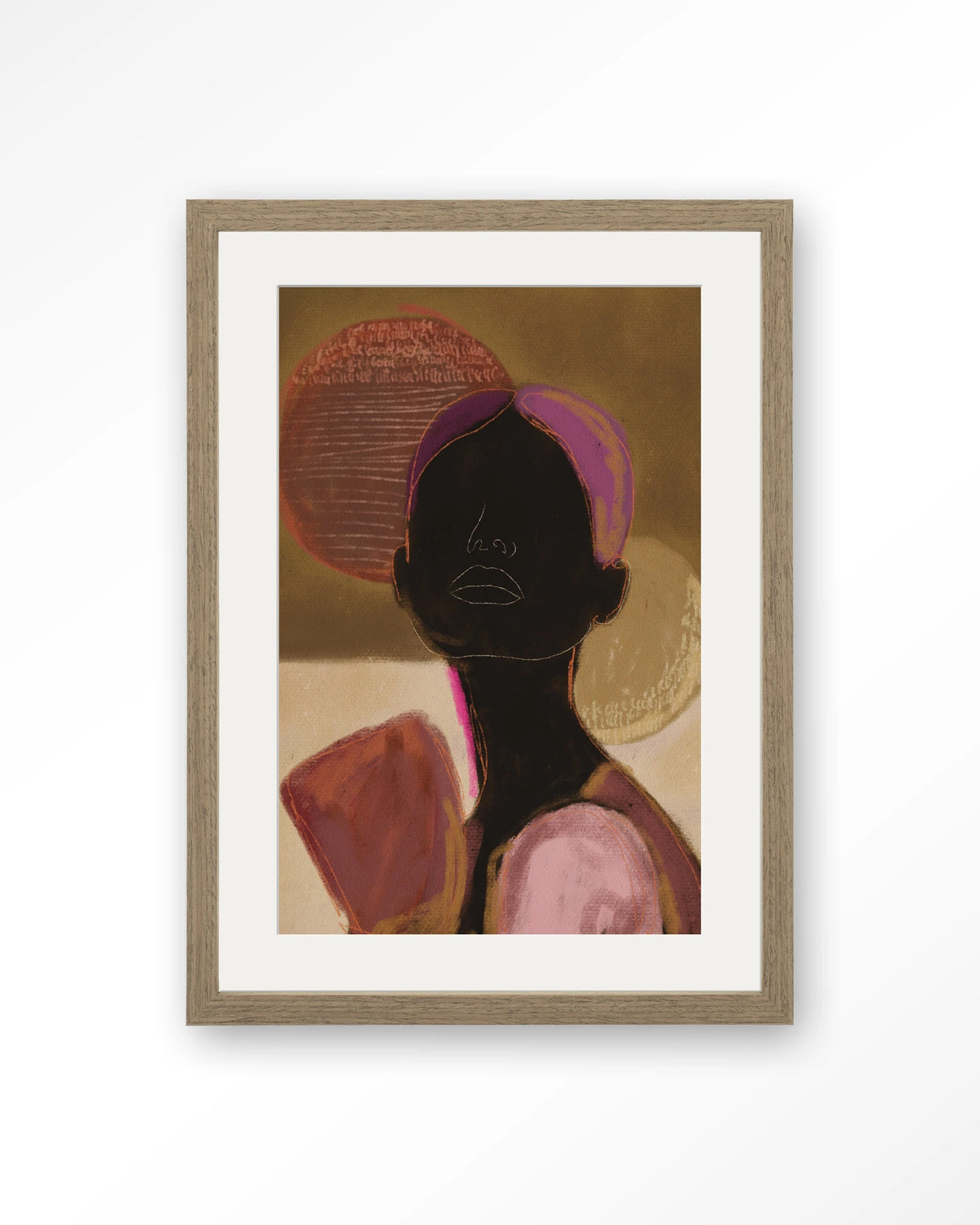Silhouette Lady 2 – silhouet van een vrouw in aardetinten – Art print – Hout bruin + passe-partout