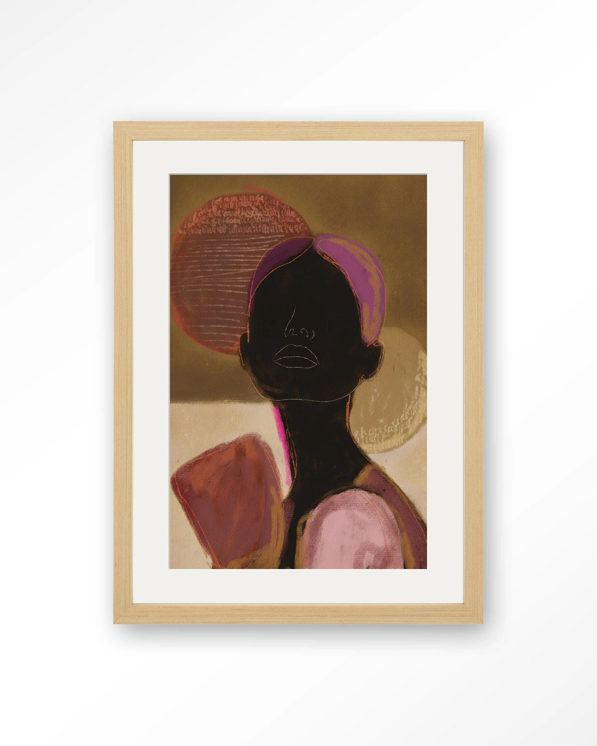 Silhouette Lady 2 – silhouet van een vrouw in aardetinten – Art print – Hout naturel + passe-partout