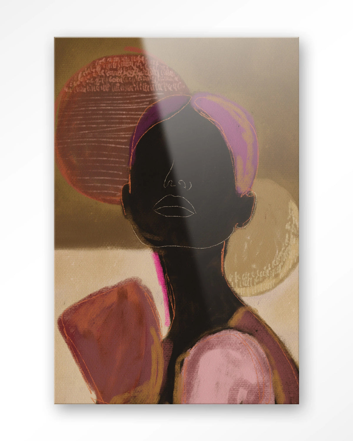 Silhouette Lady 2 – silhouet van een vrouw in aardetinten – Glas – Blinde montage