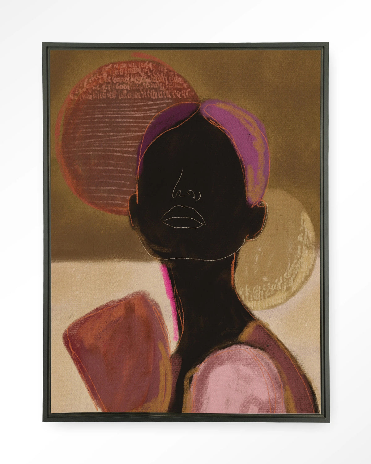 Silhouette Lady 2 – silhouet van een vrouw in aardetinten – Wandkleed – Floating frame – zwart
