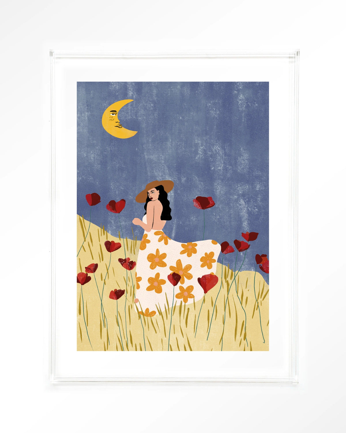 Girl In A Poppyfield – vrouw in klaprozenveld – Art print – Acryl doorzichtig