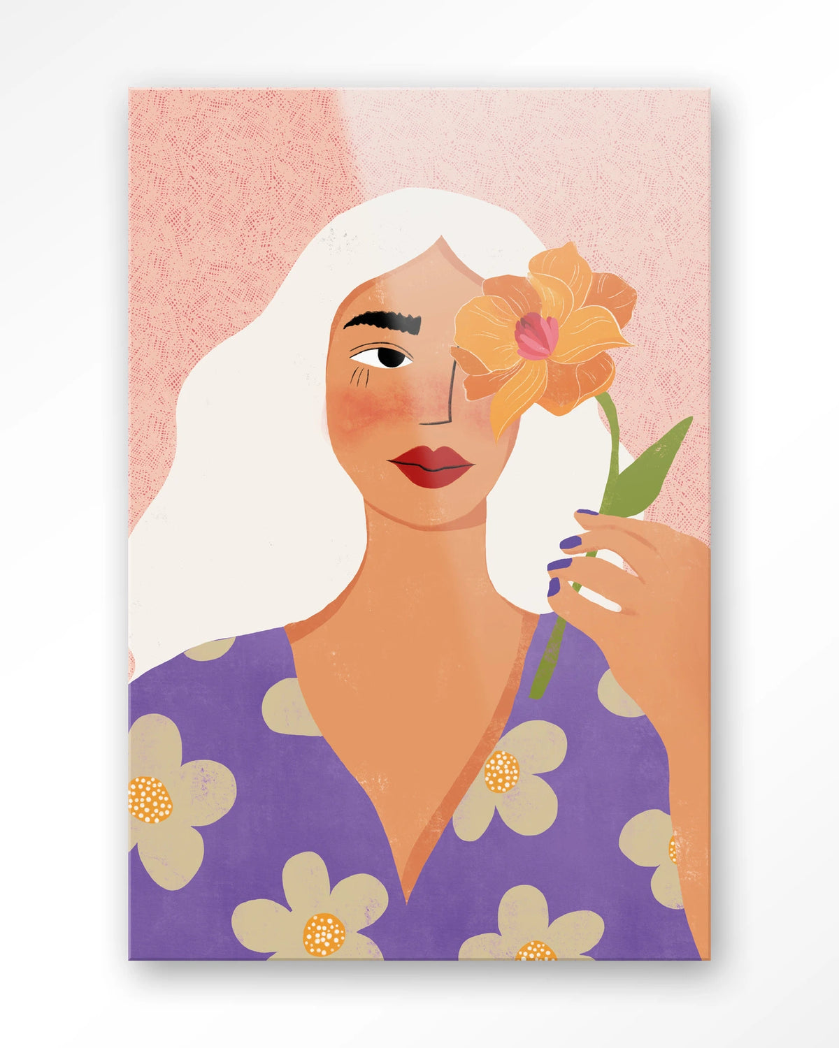 Flower Girly – vrouw met witte haren en bloem – Glas – Blinde montage