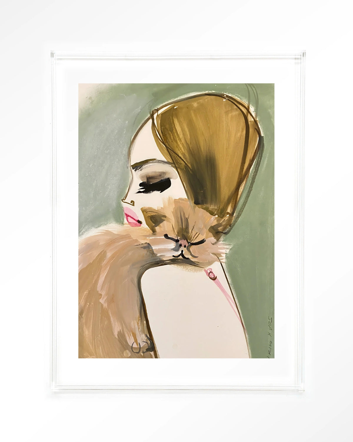 Lily Rose Depp x Pumpkin – vrouw met kat in schets – Art print – Acryl doorzichtig