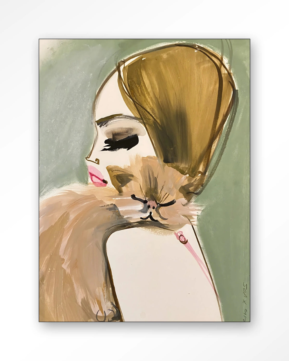 Lily Rose Depp x Pumpkin – vrouw met kat in schets – Wandkleed – Frame – zwart
