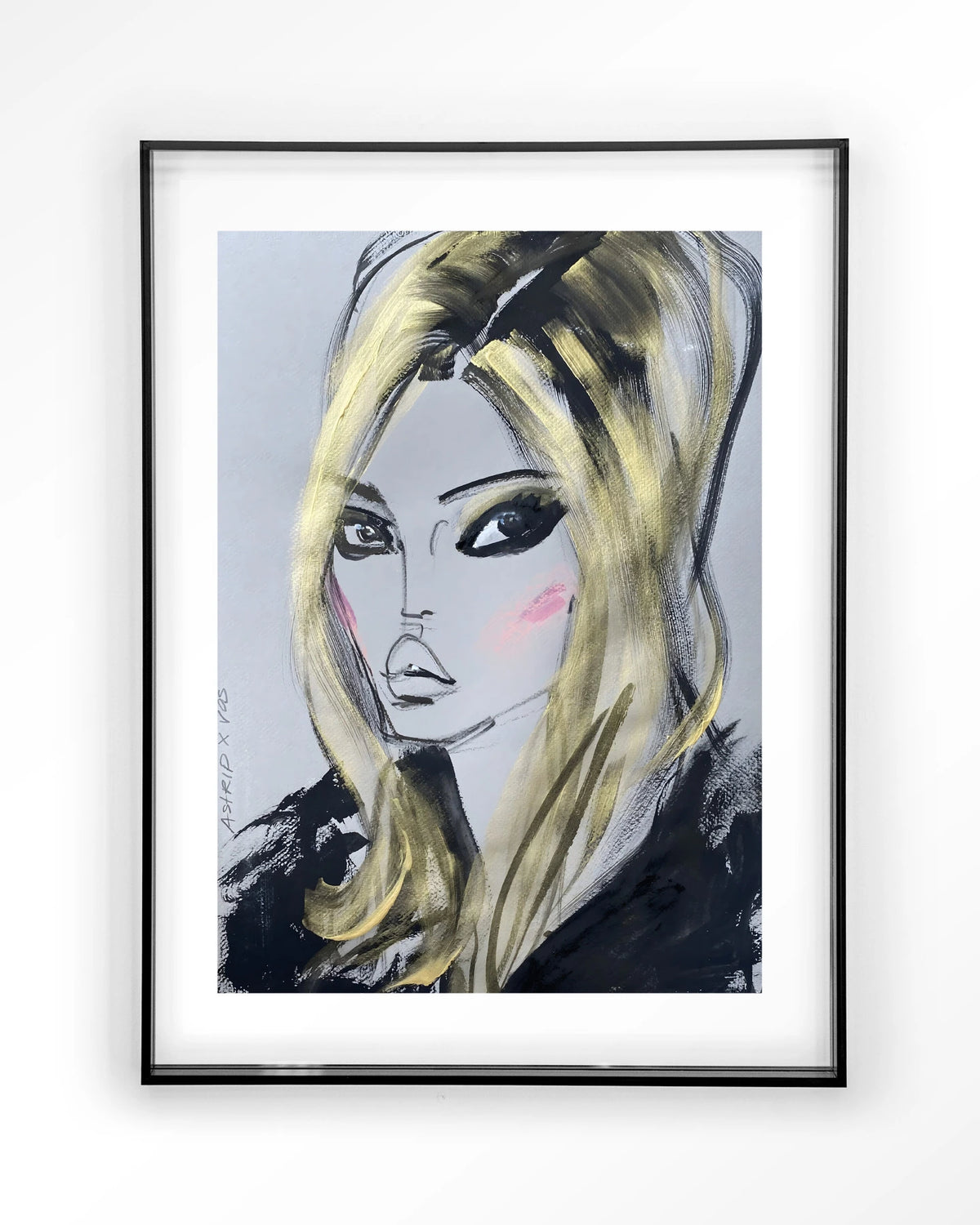 Kate Moss – getekend portret met blond haar – Art print – Acryl zwart